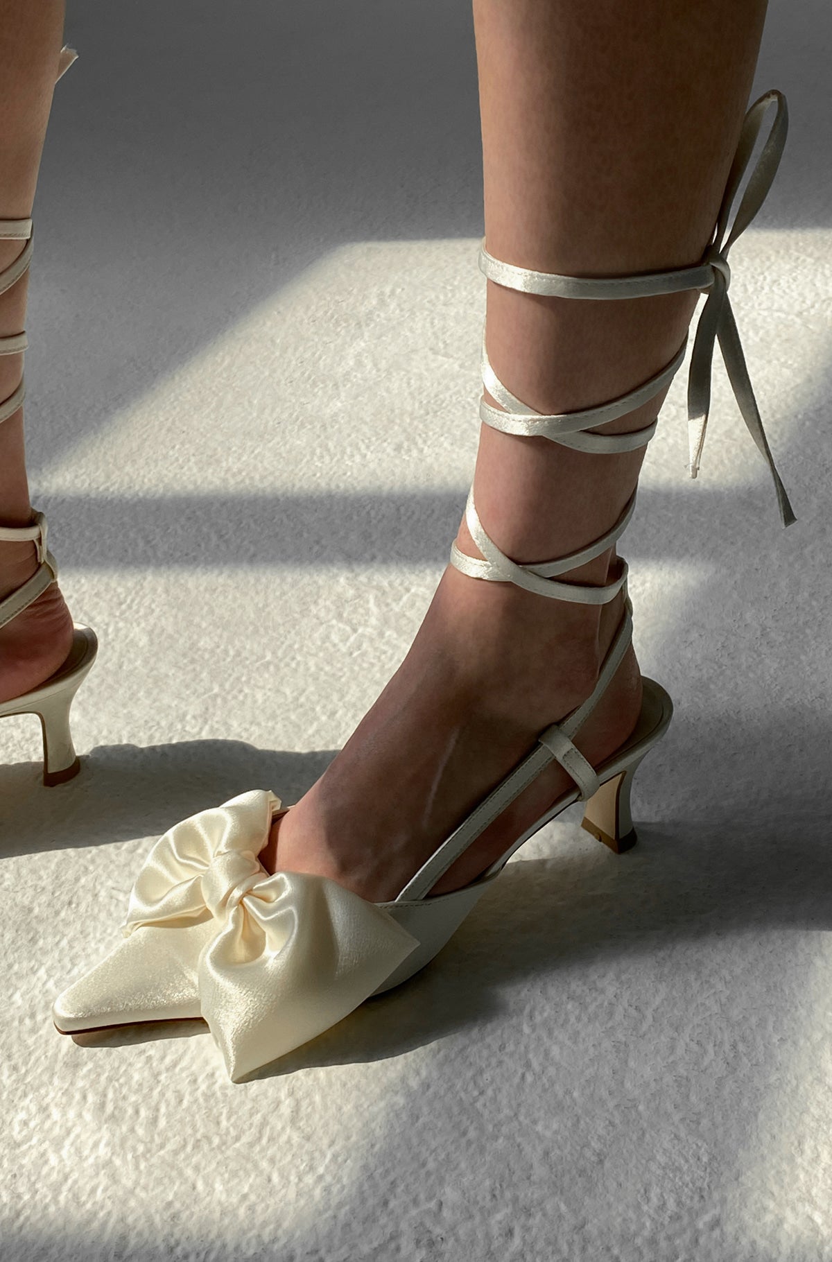 Ribbon Lace Up Slingback Satin - Ivory