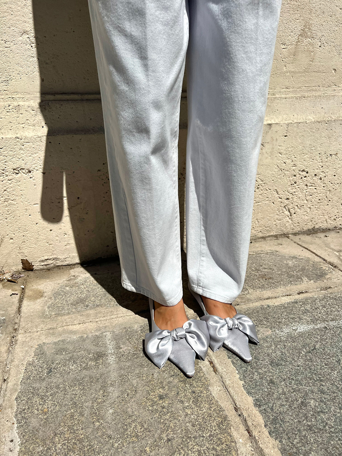 Ribbon Lace Up Pumps Satin - Silver Gray