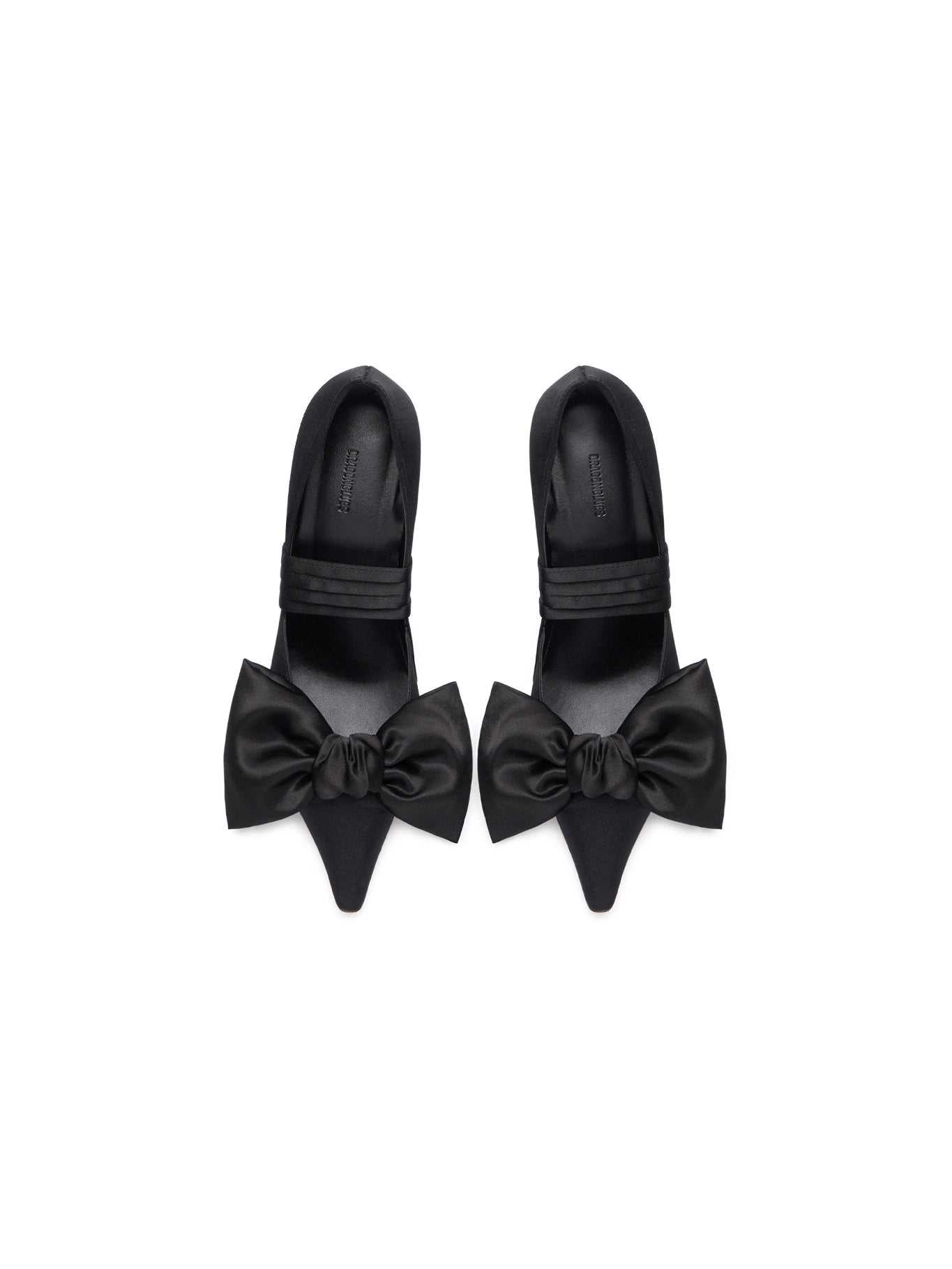 Ribbon Lace Up Pumps Satin - Black