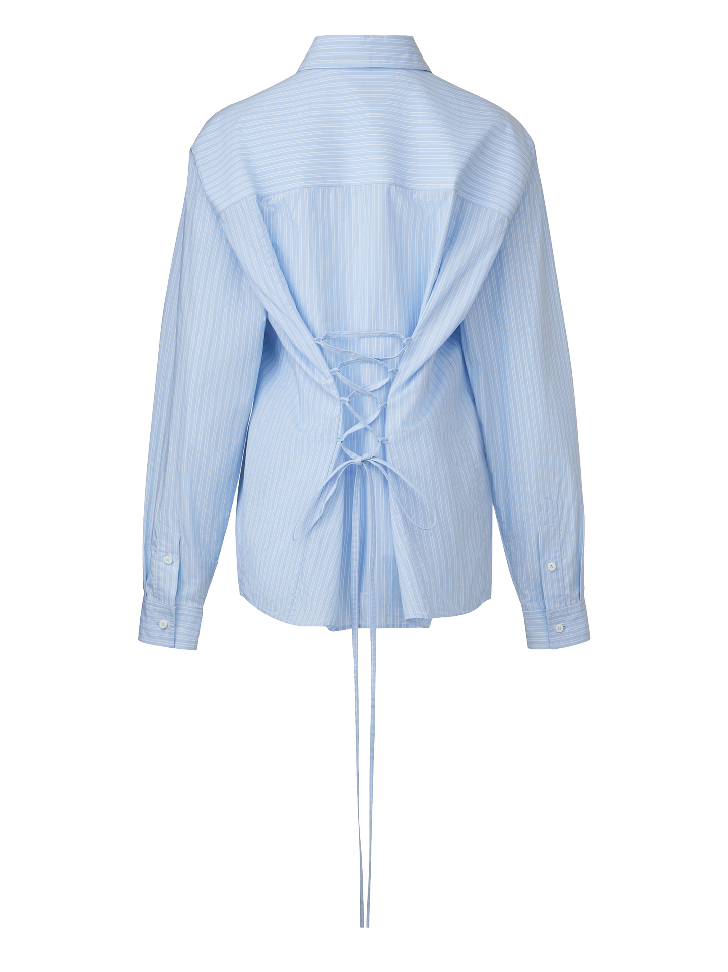 TIE BACK COTTON SHIRT - STRIPE BLUE