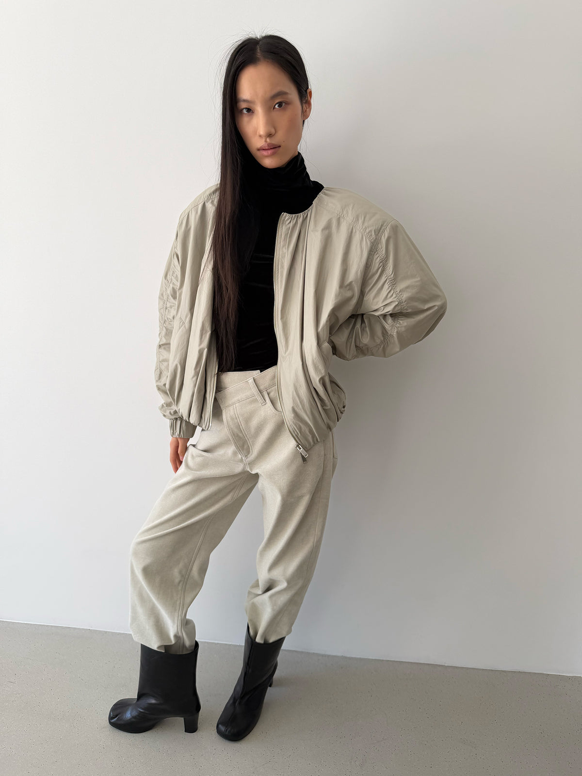 Scrunch Bomber Jacket - Taupe Beige
