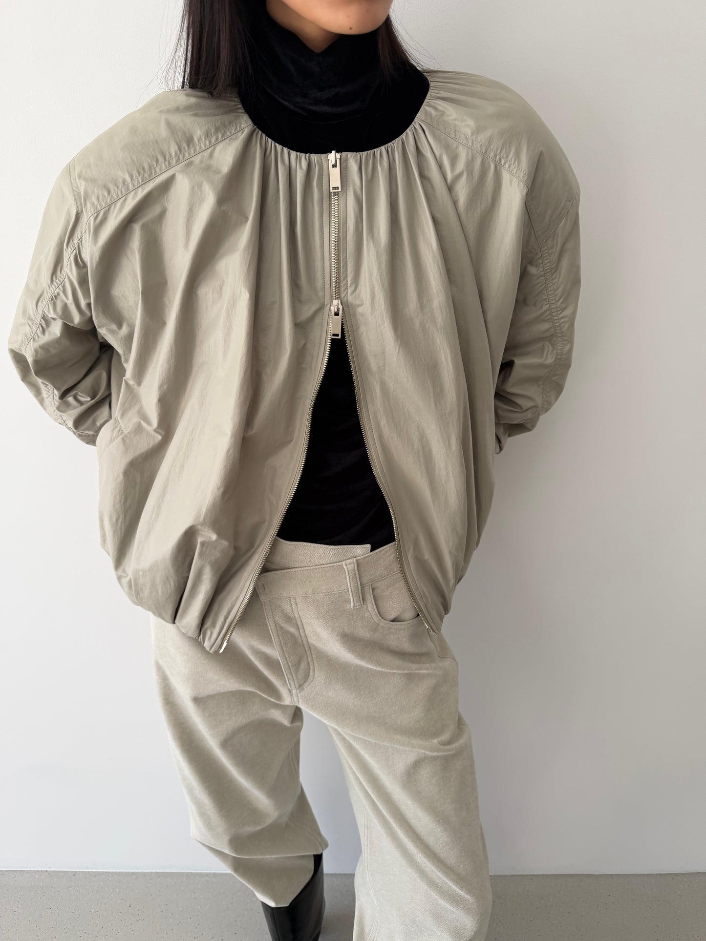 Scrunch Bomber Jacket - Taupe Beige