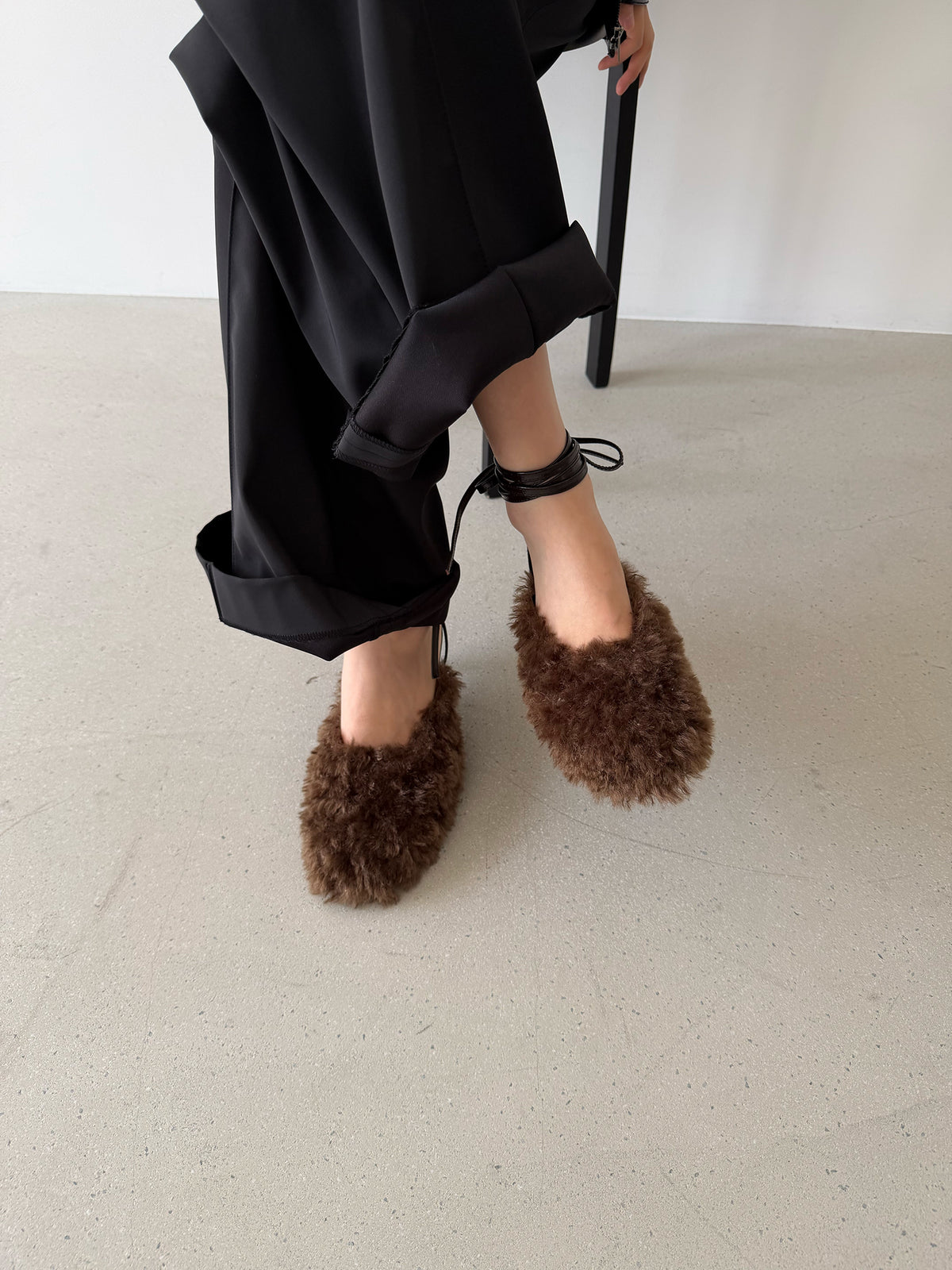 Fluffy Lace-up Mules - Chocolate