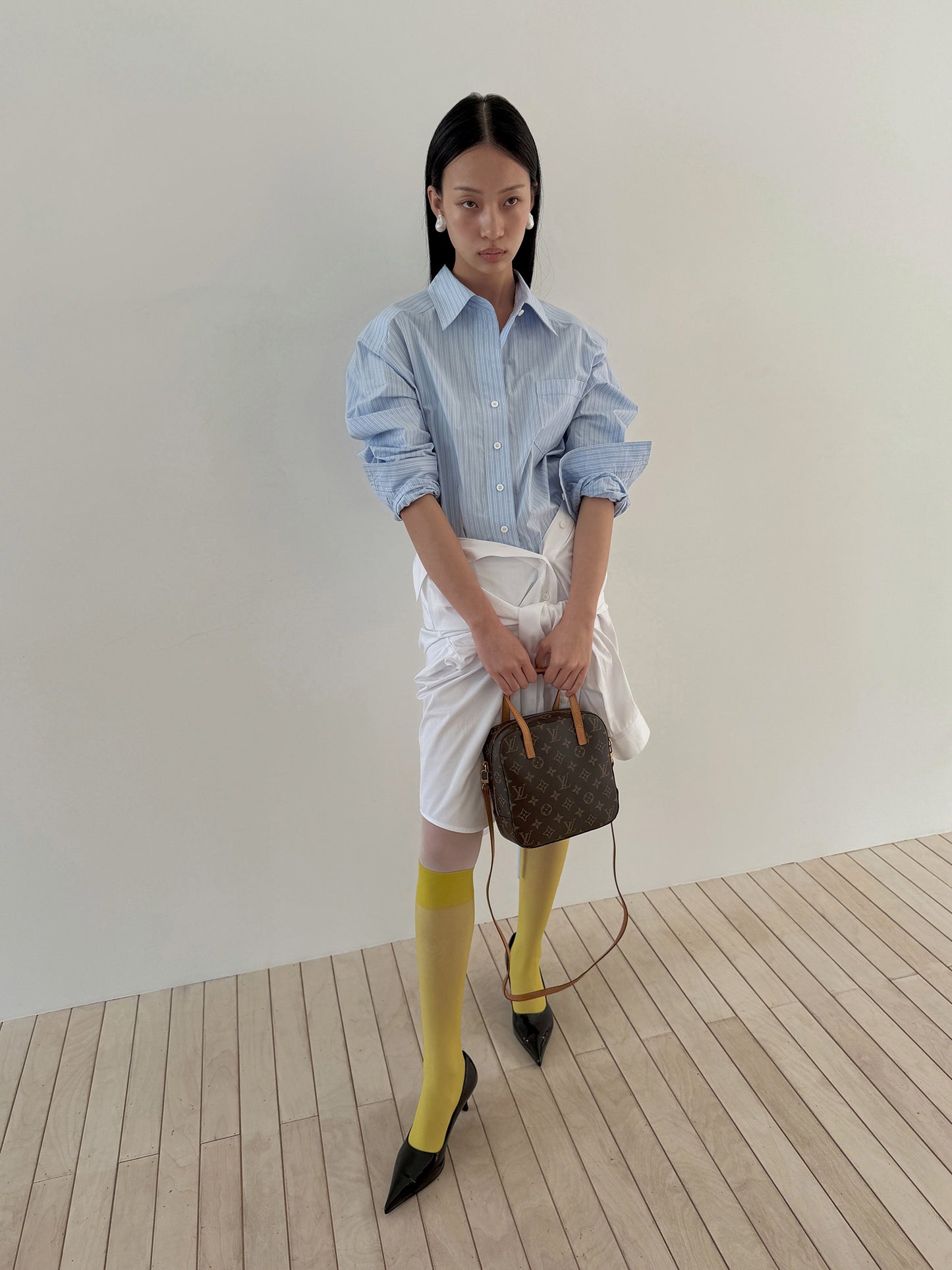 TIE BACK COTTON SHIRT - STRIPE BLUE