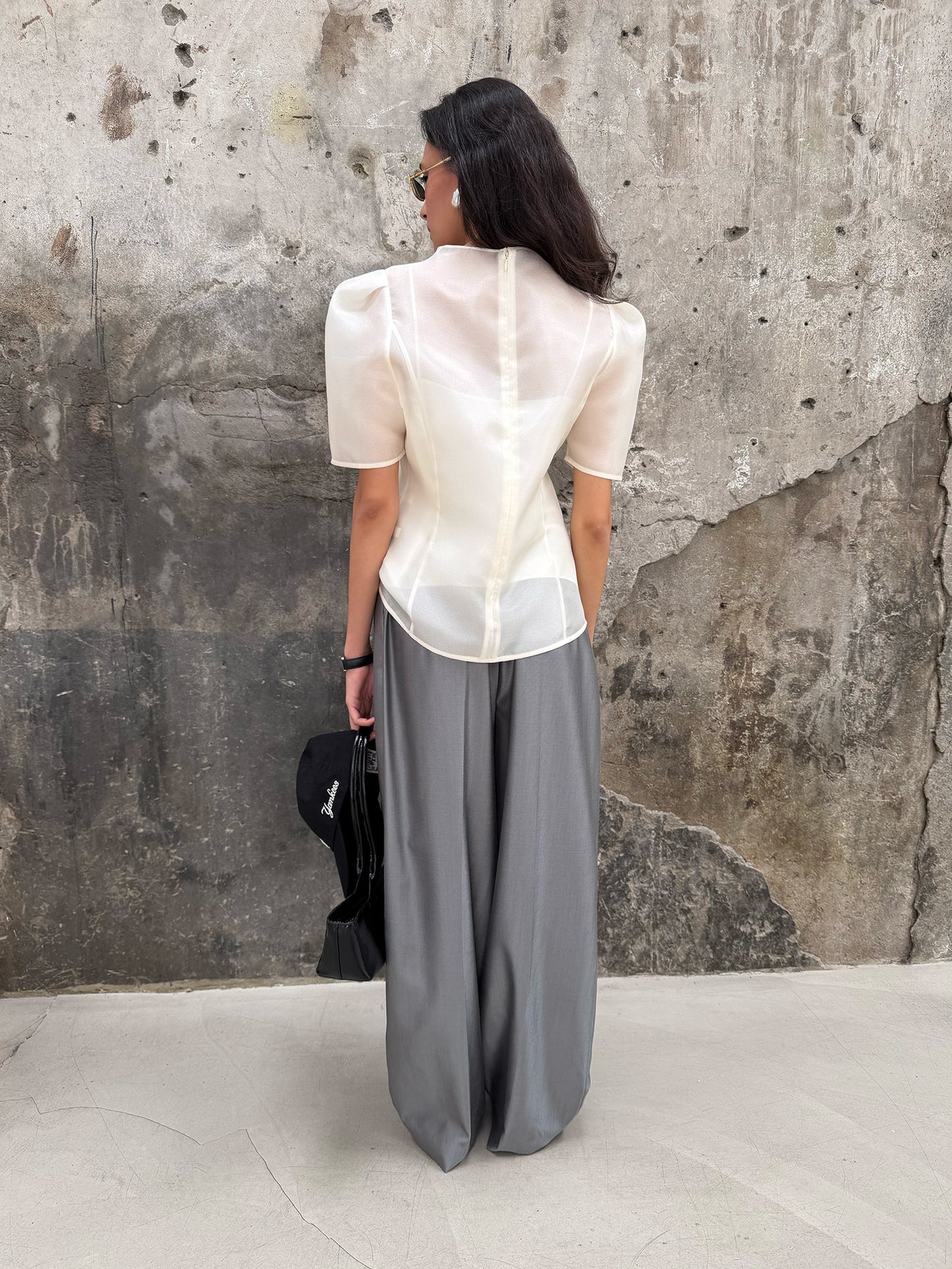 Organza Mock Neck Blouse - Soft Champagne