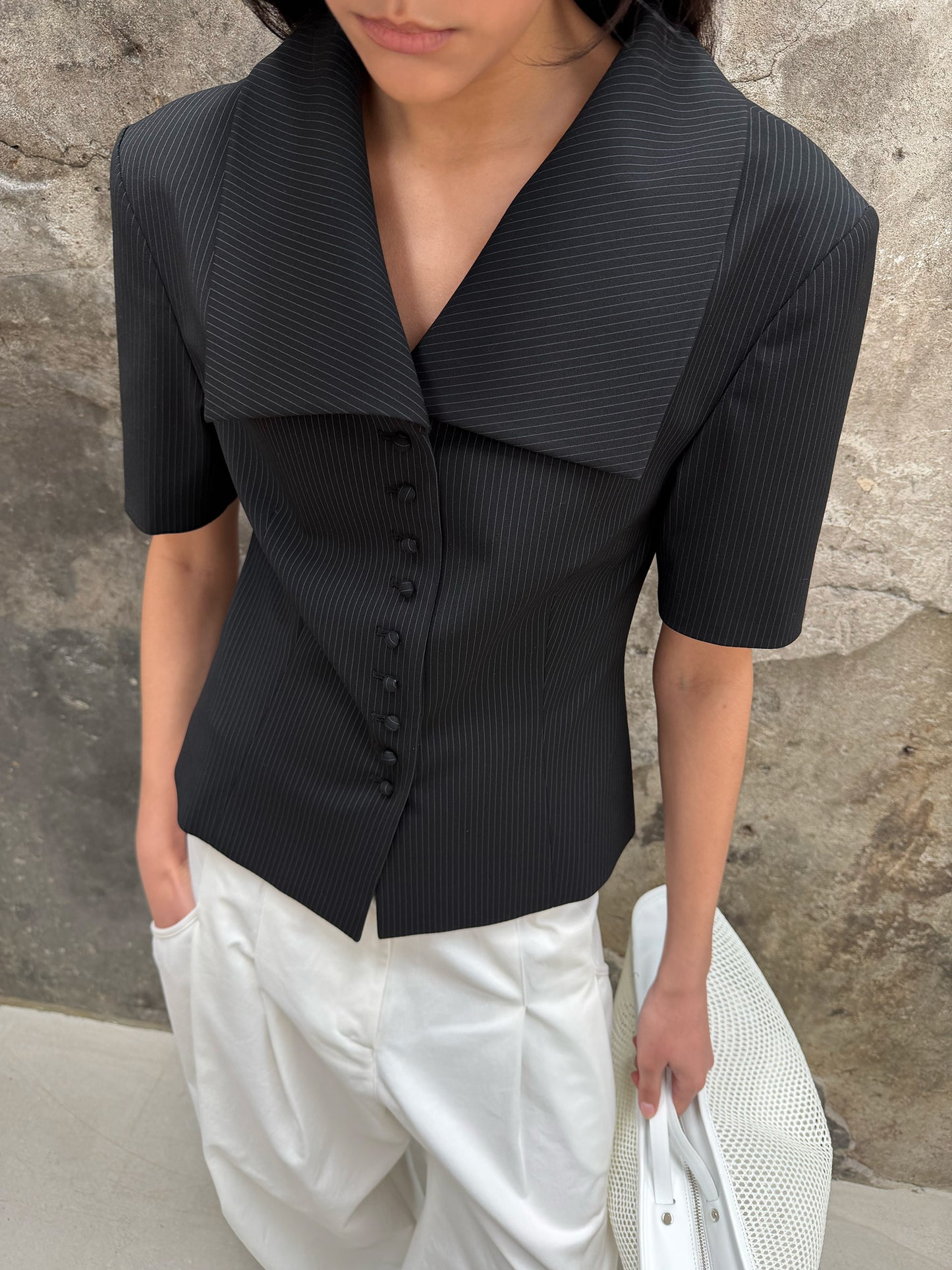 Wide Square Collar Jacket - Literary Black