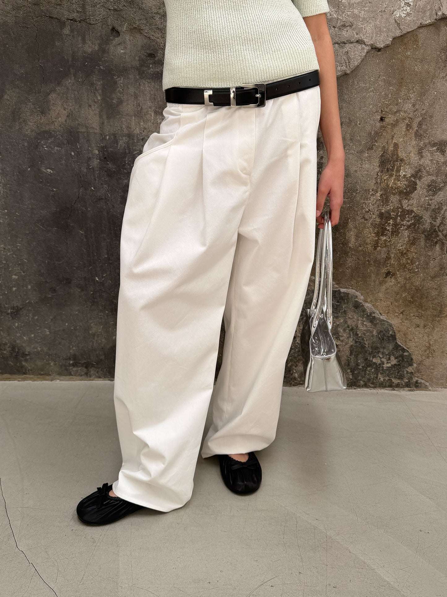 High-waisted Banding Pants - White Chocolate