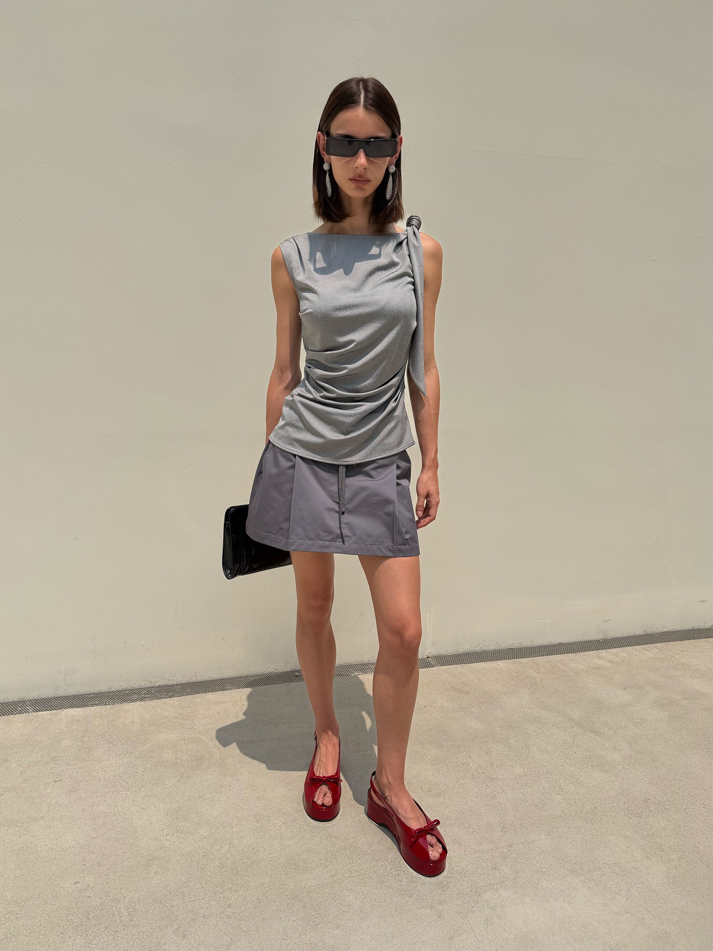 Riviera Shoulder Tie Top - Ripple Black