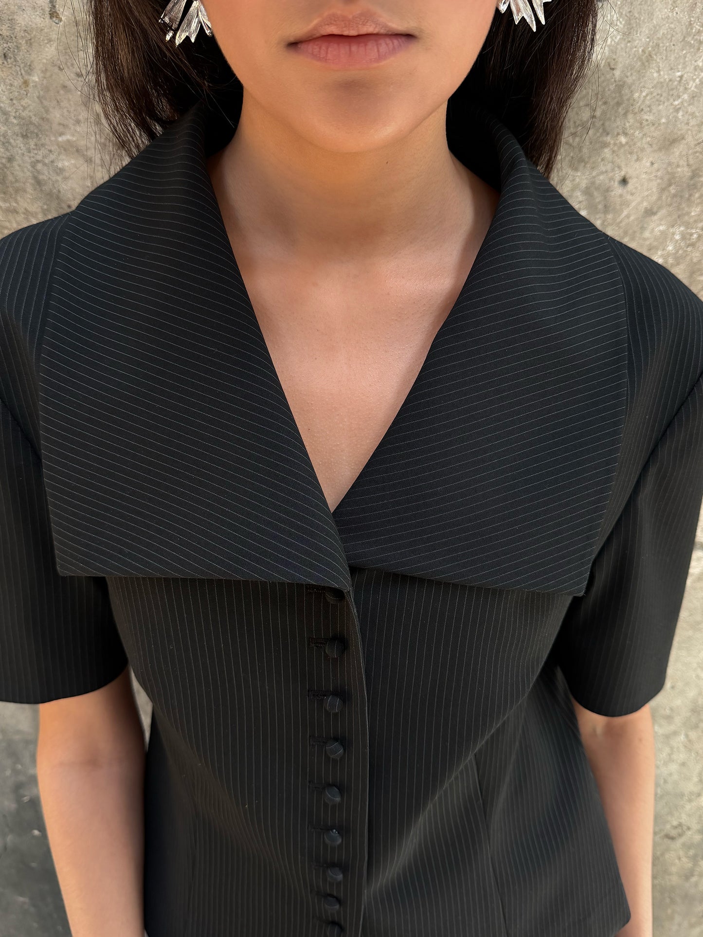 Wide Square Collar Jacket - Literary Black