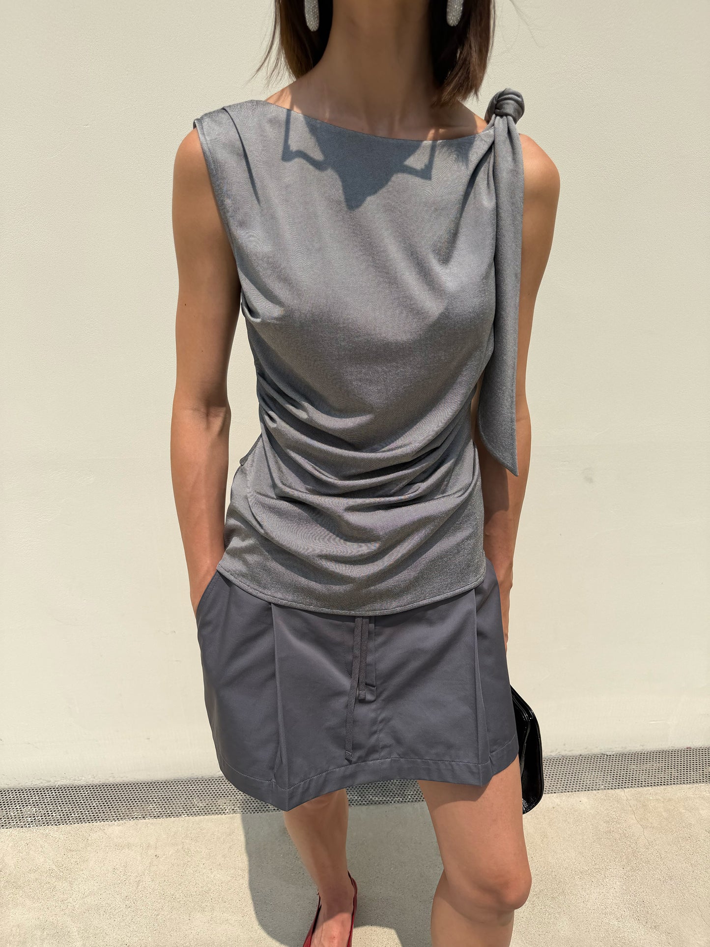 Riviera Shoulder Tie Top - Ripple Black