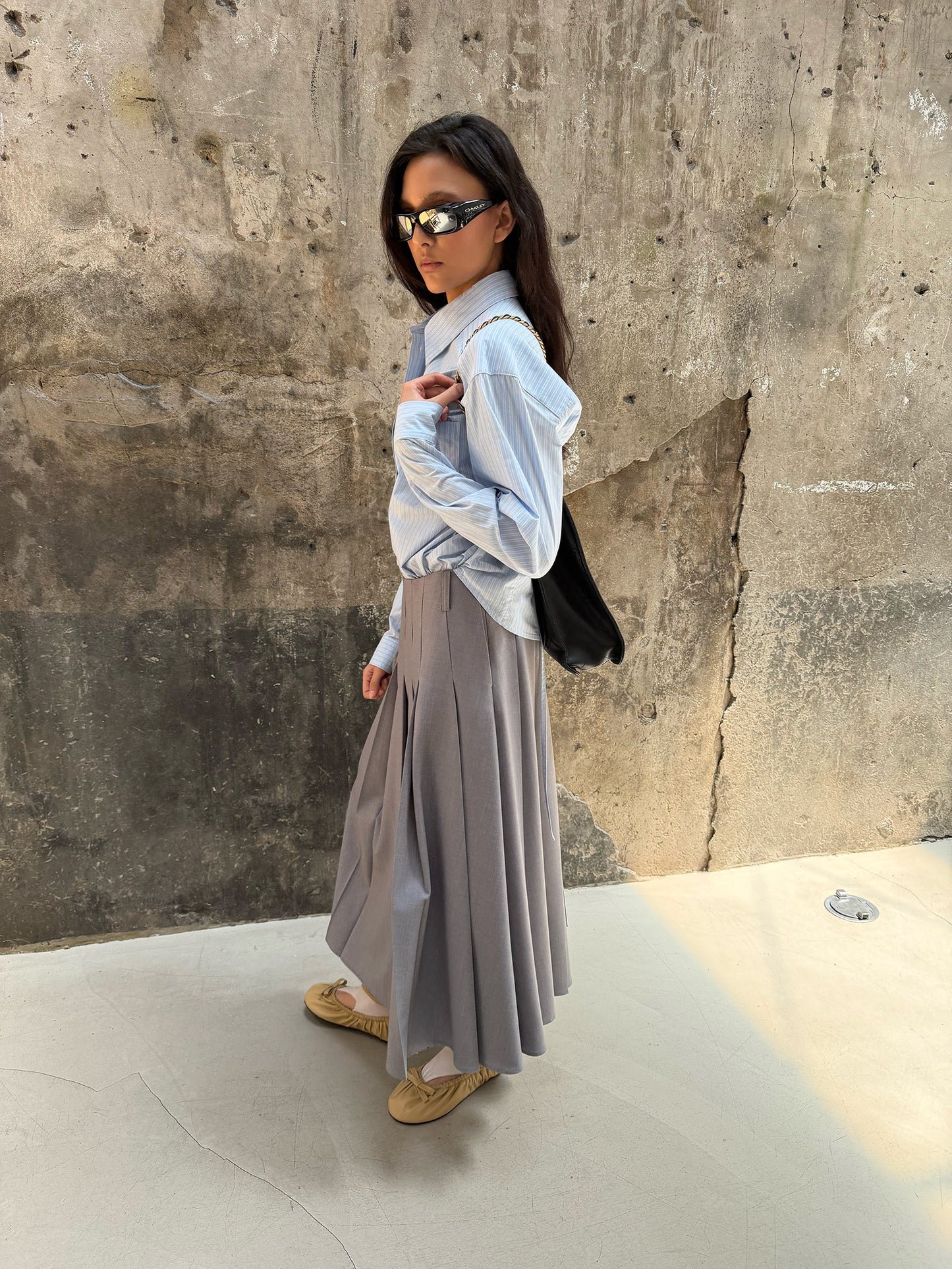 Pleated Uniform Midi Skirt - Preppy Gray