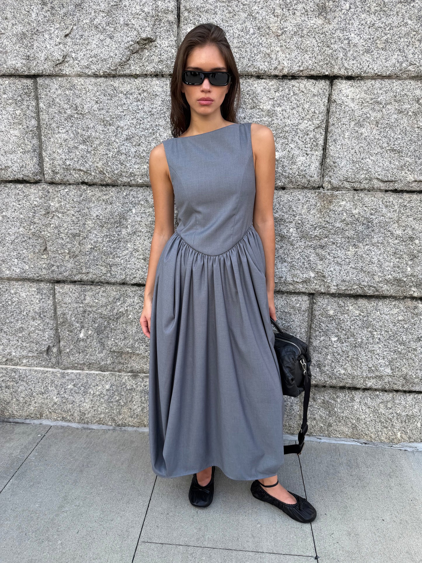 Florentine Gathered Dress - Atelier Gray