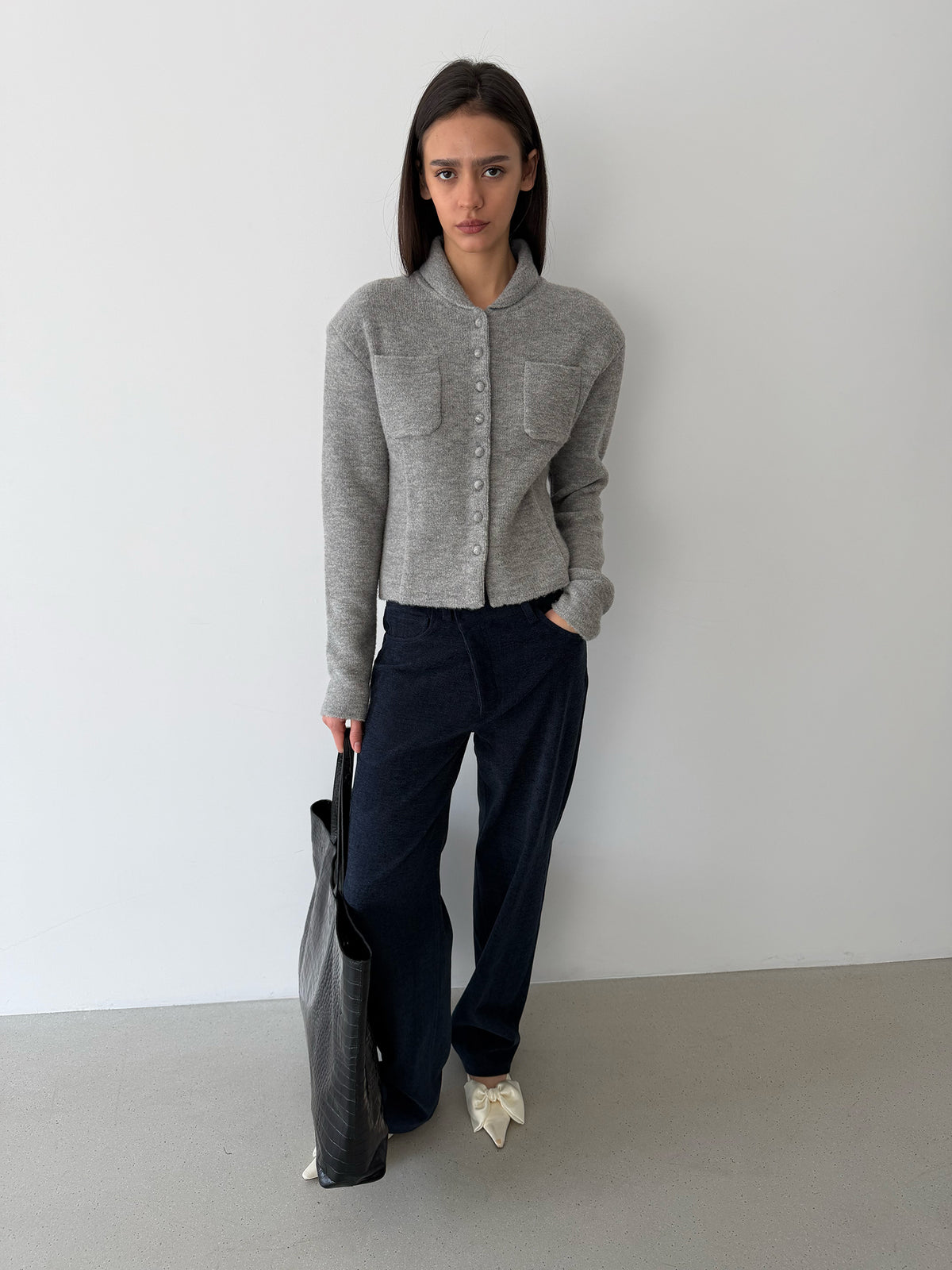 Pebble Knit Jacket- Oatmeal Gray