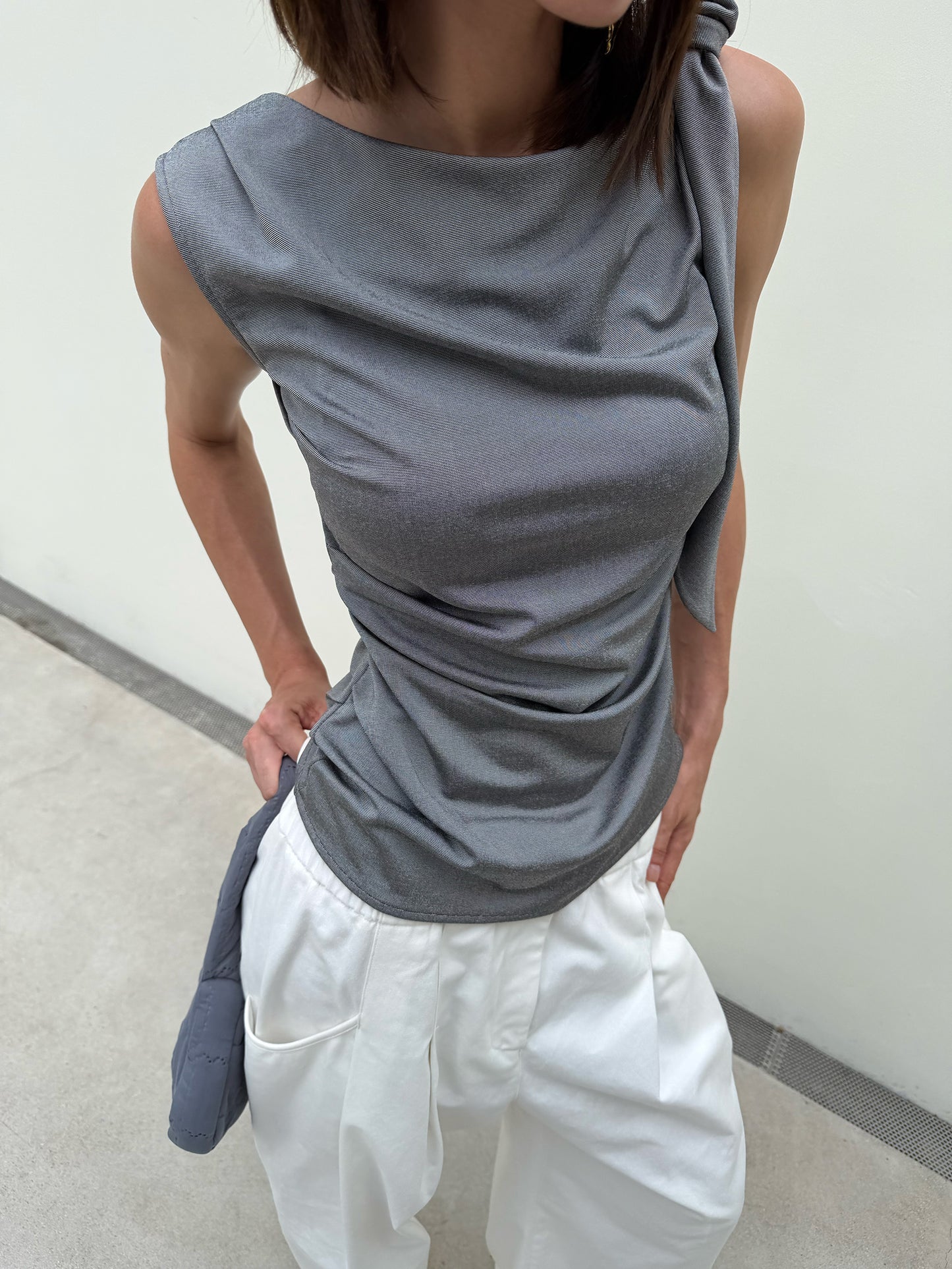 Riviera Shoulder Tie Top - Ripple Black