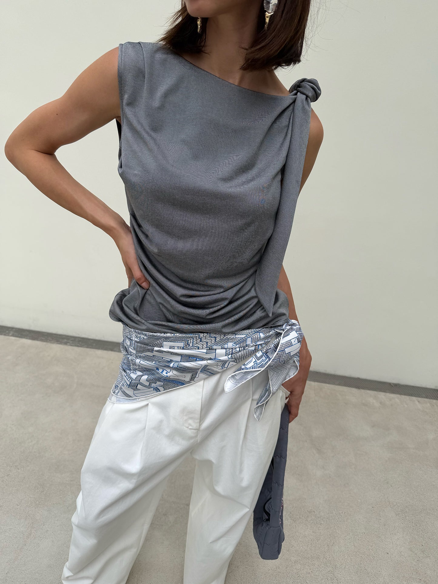 Riviera Shoulder Tie Top - Ripple Black