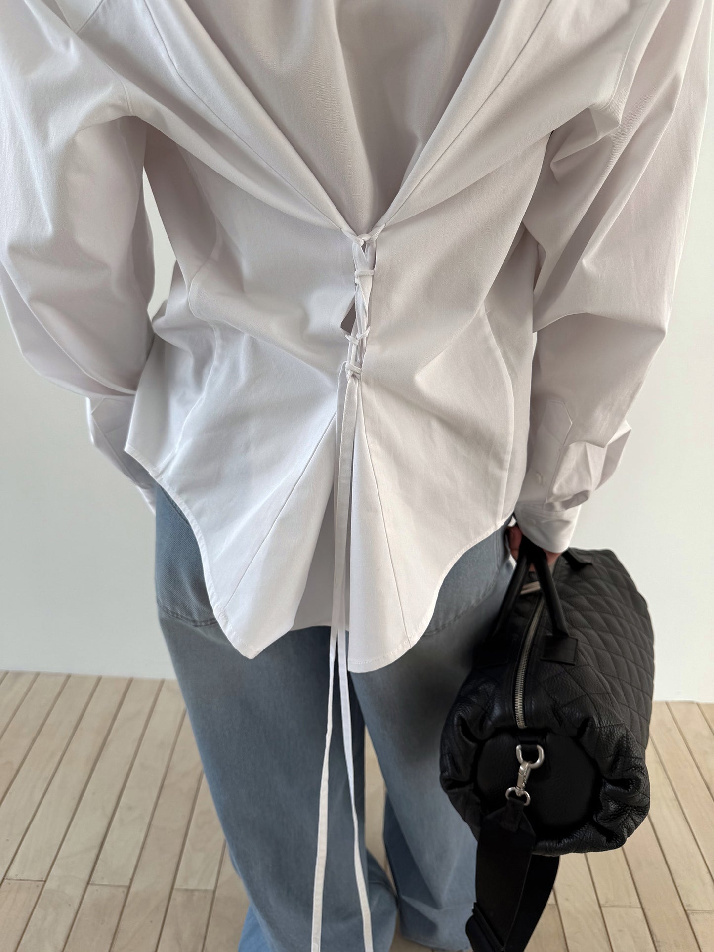 TIE BACK COTTON SHIRT - CLEAN WHITE
