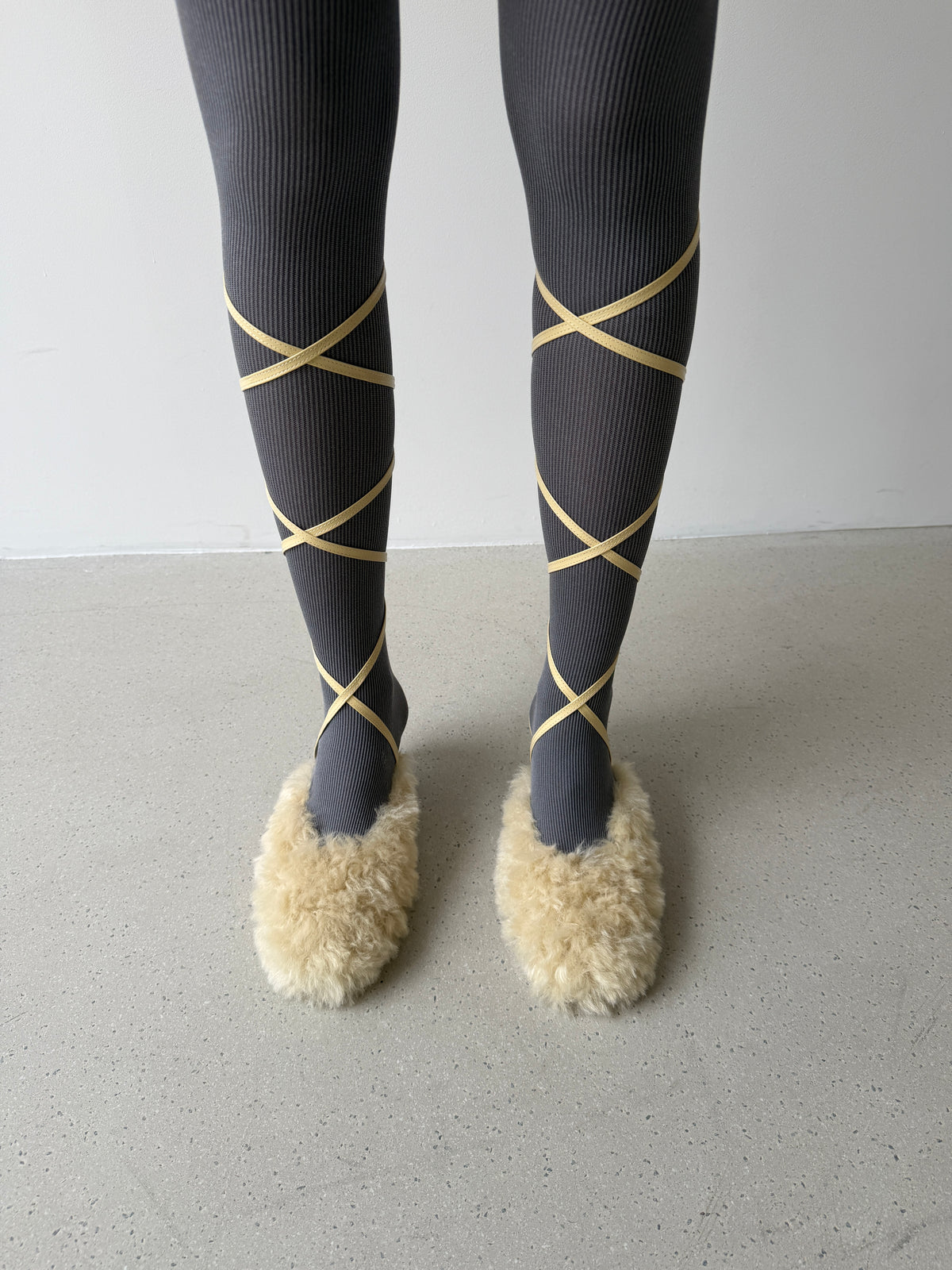 Fluffy Lace-up Mules - Butter