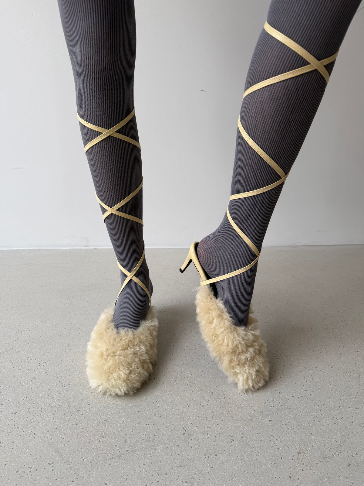 Fluffy Lace-up Mules - Butter