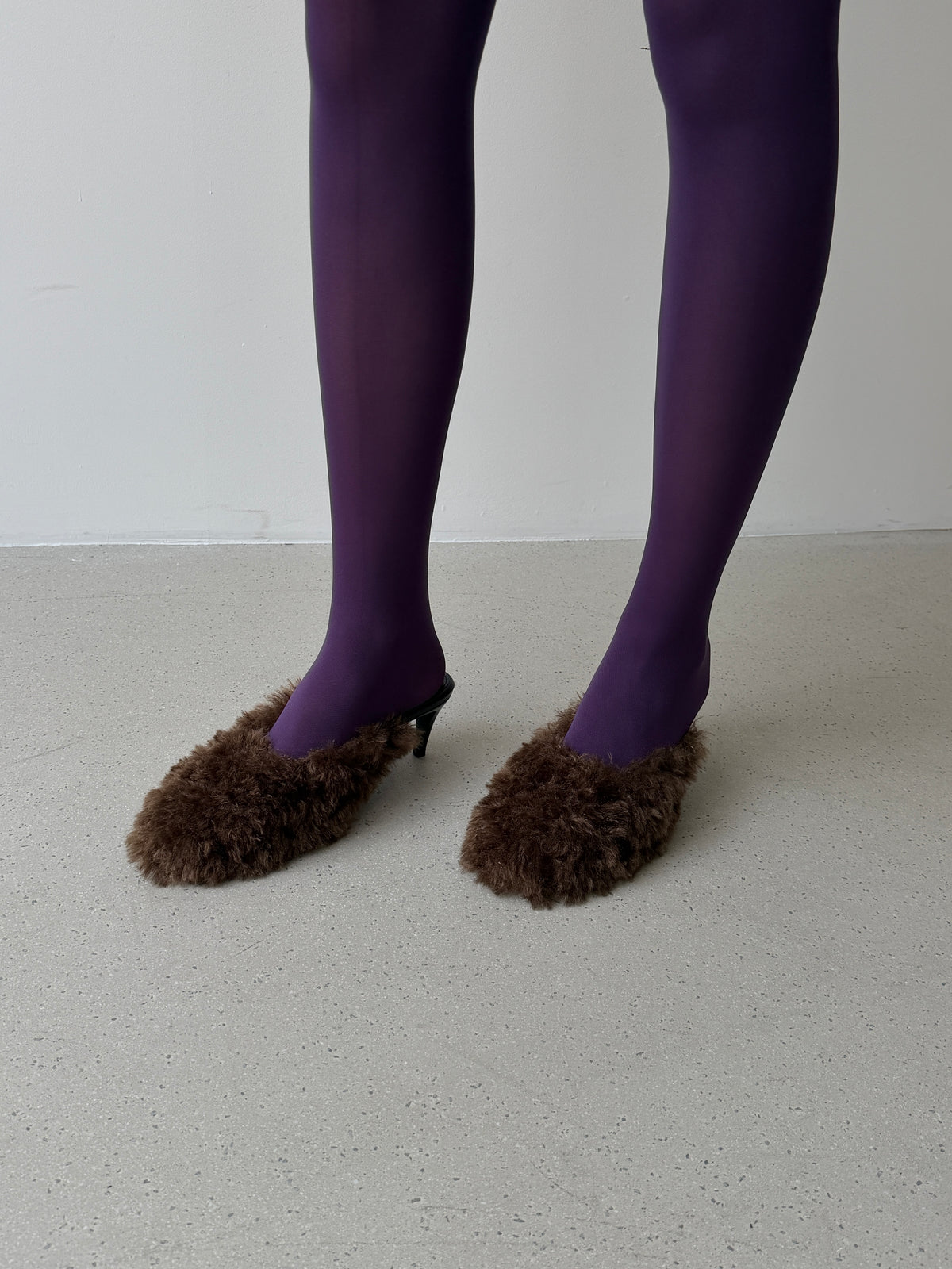 Fluffy Lace-up Mules - Chocolate