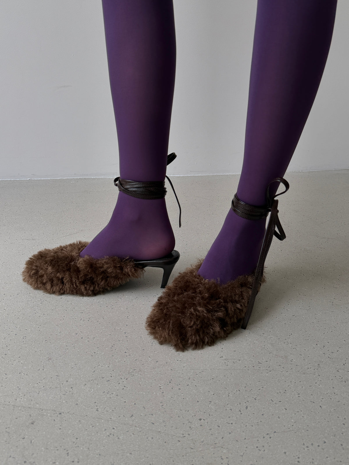 Fluffy Lace-up Mules - Chocolate