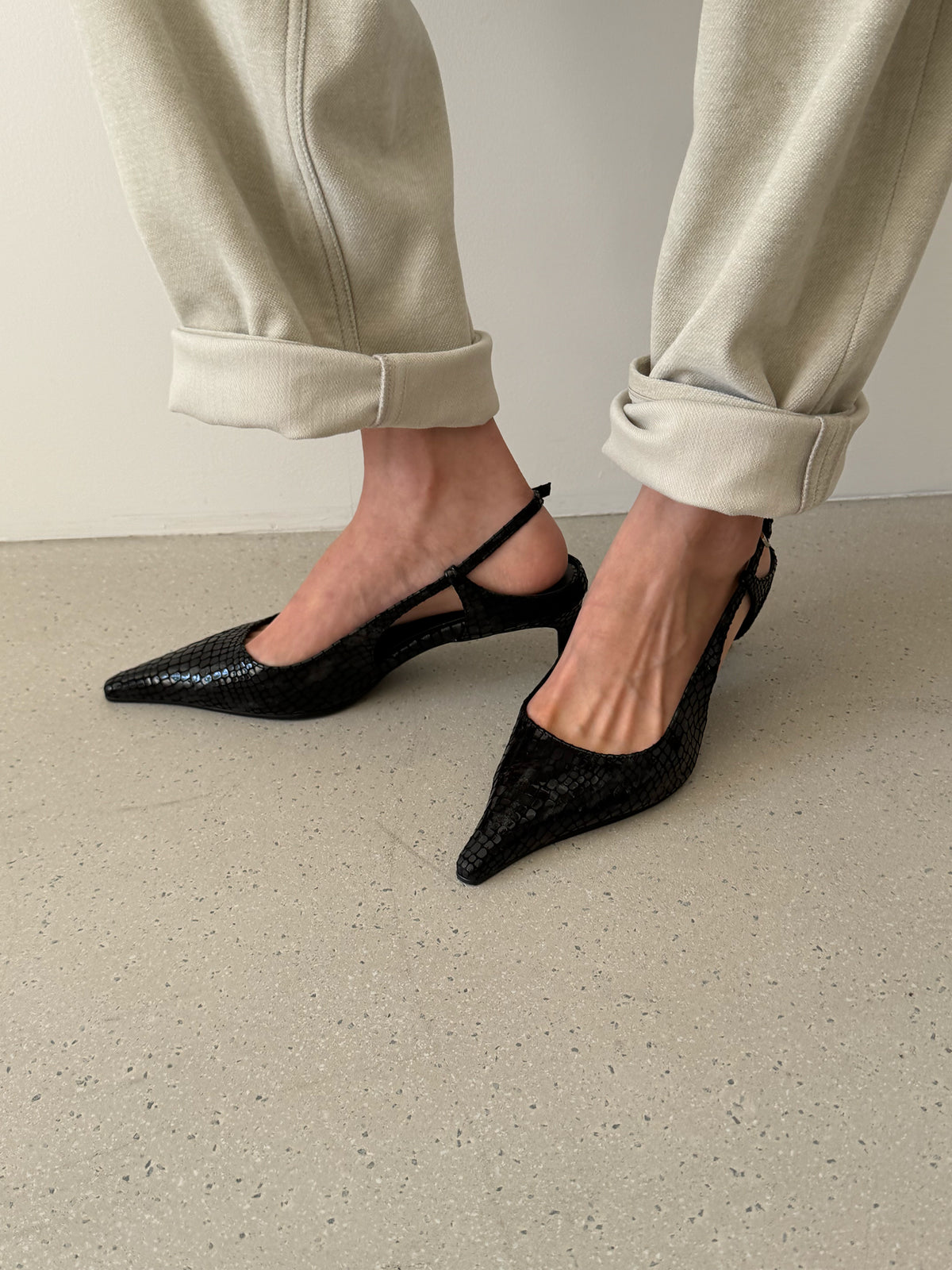 Lady Slingback Pumps - Croco Black