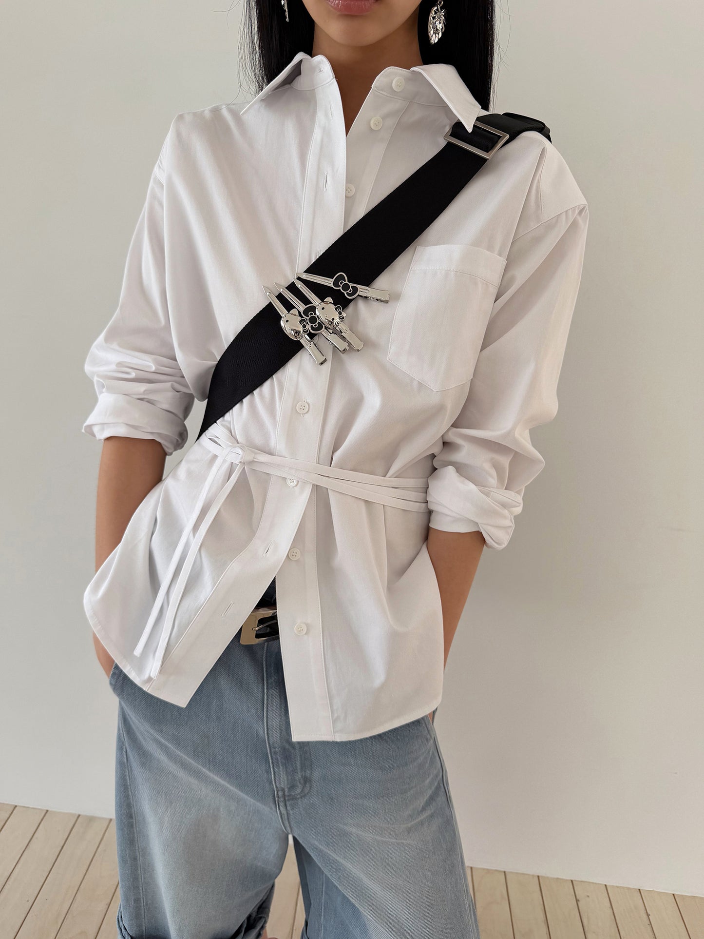 TIE BACK COTTON SHIRT - CLEAN WHITE