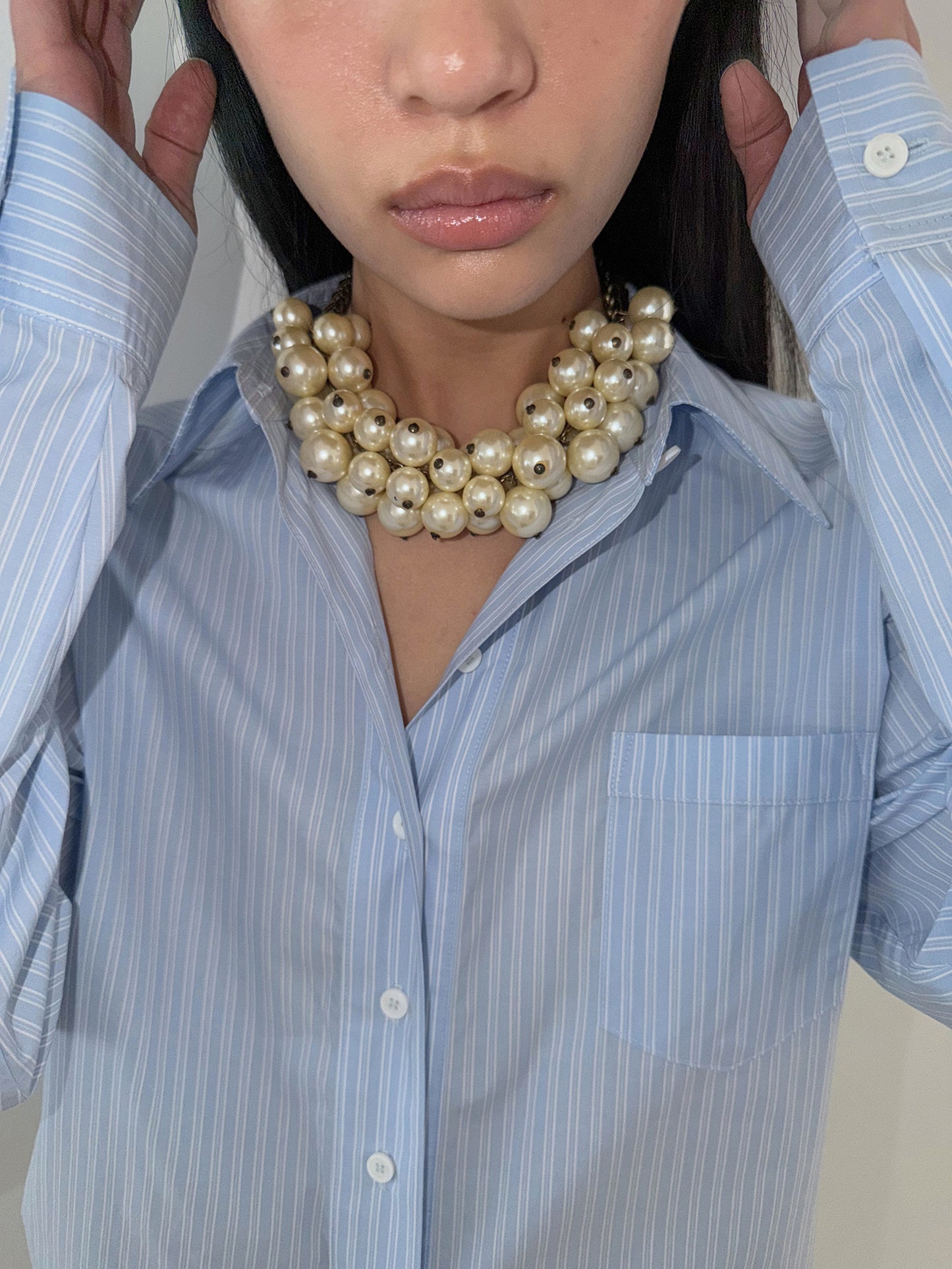 TIE BACK COTTON SHIRT - STRIPE BLUE