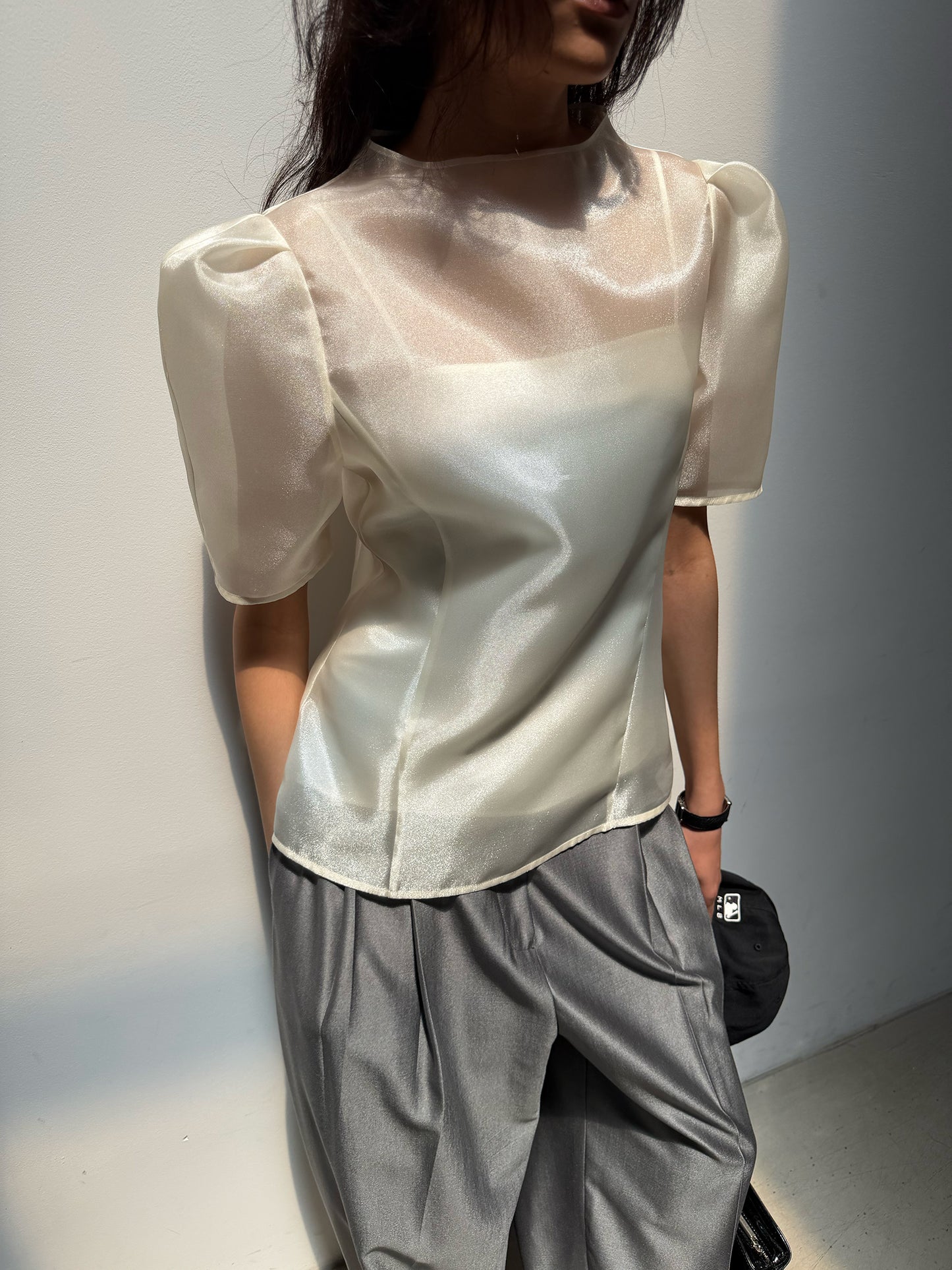 Organza Mock Neck Blouse - Soft Champagne