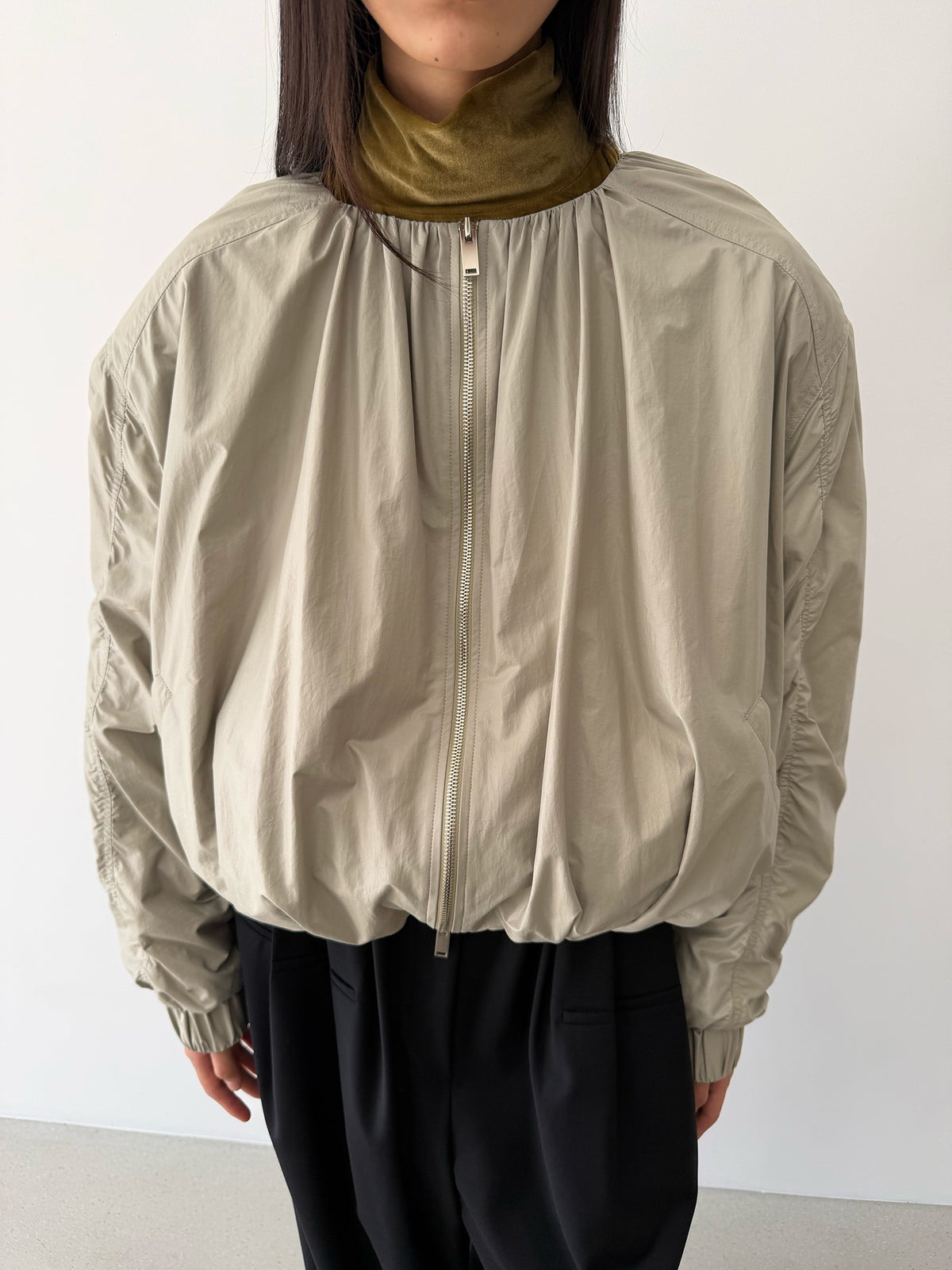 Scrunch Bomber Jacket - Taupe Beige