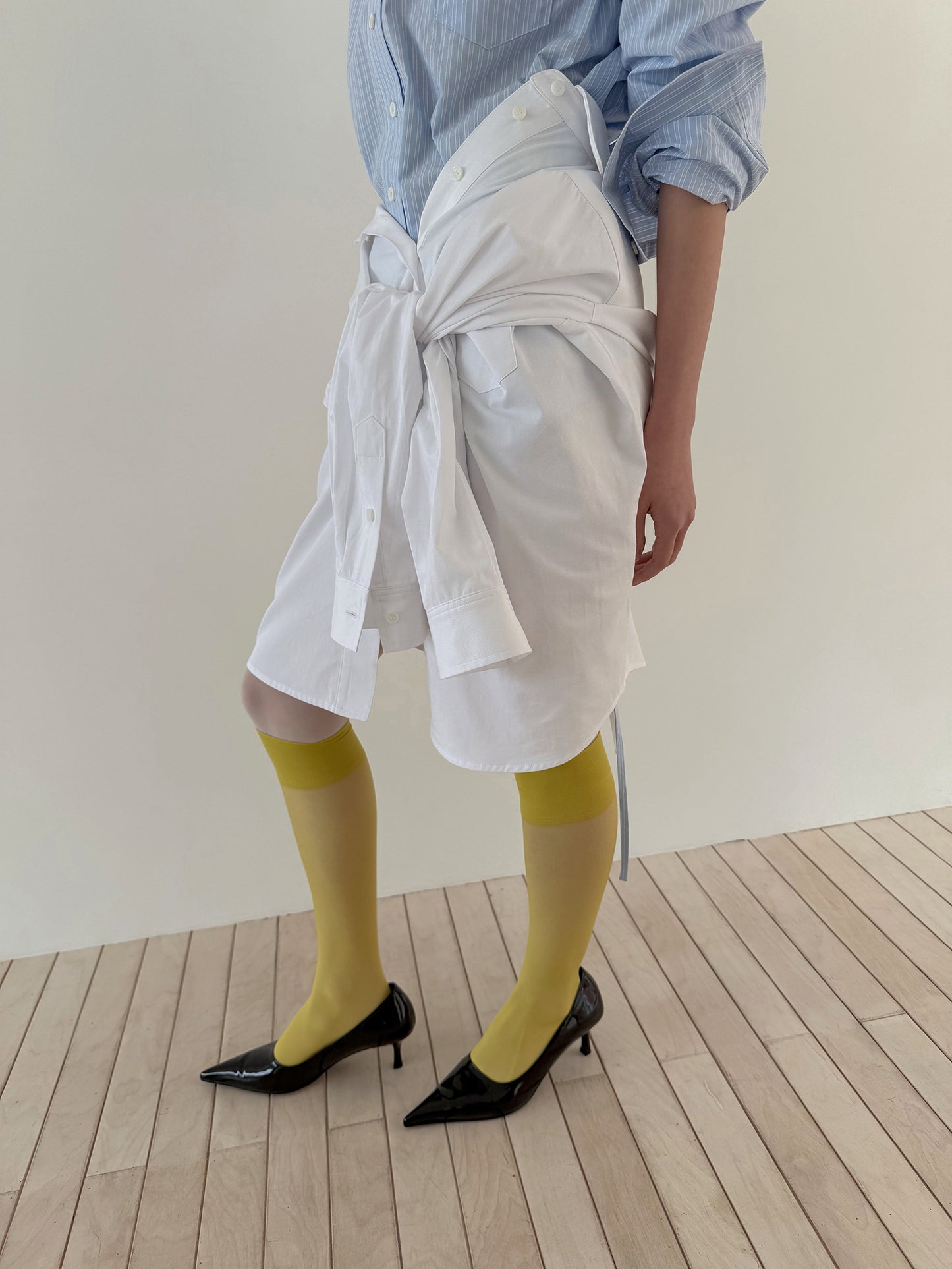 TIE BACK COTTON SHIRT - STRIPE BLUE