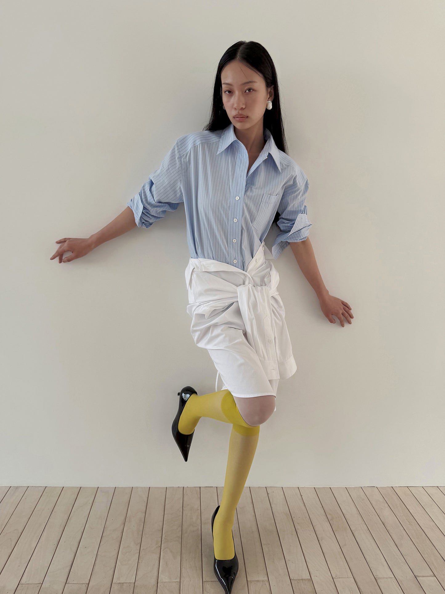 TIE BACK COTTON SHIRT - STRIPE BLUE