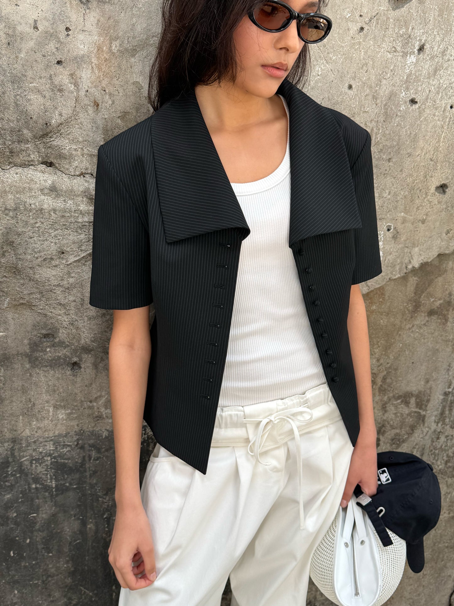Wide Square Collar Jacket - Literary Black