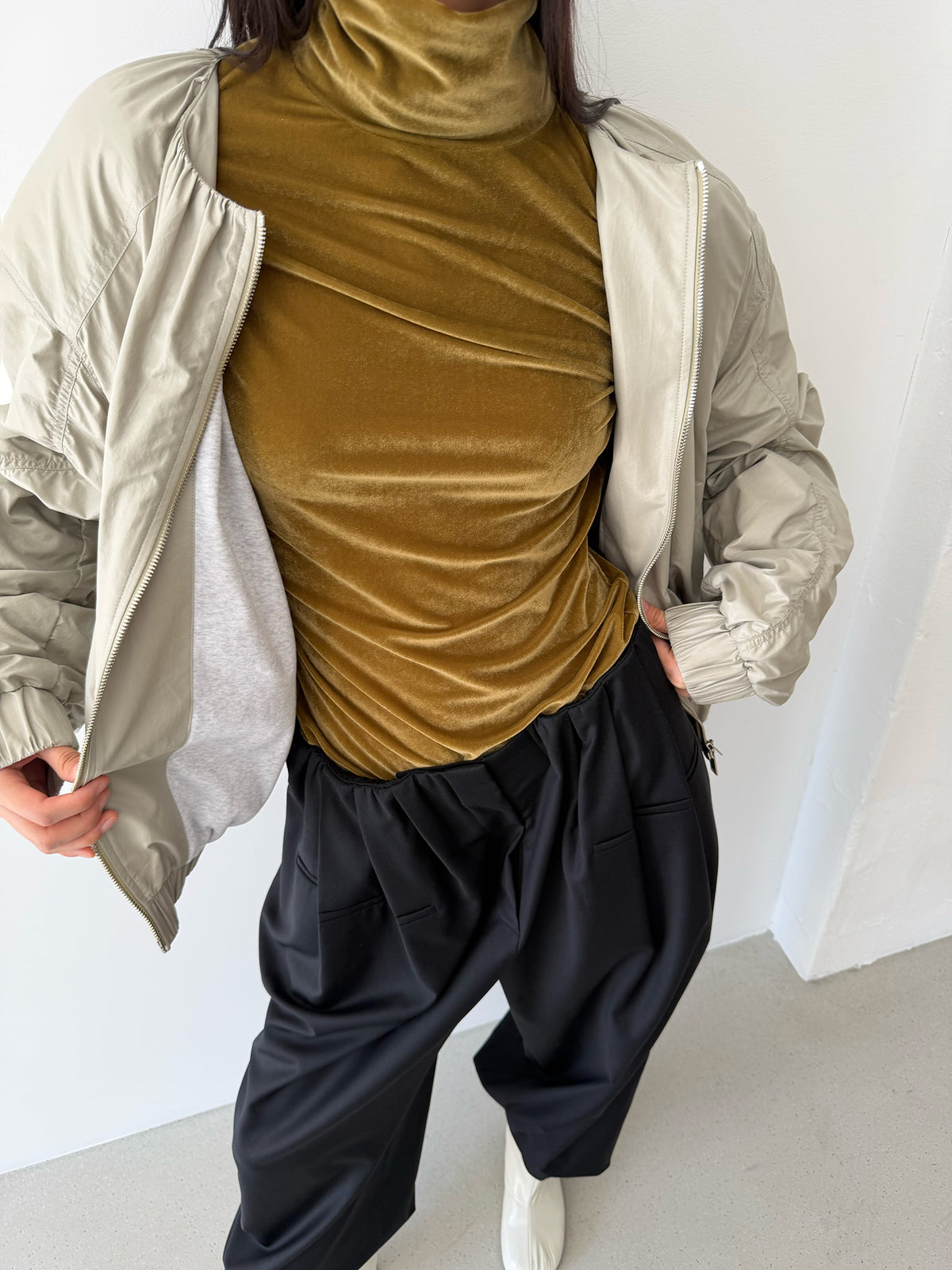 Scrunch Bomber Jacket - Taupe Beige