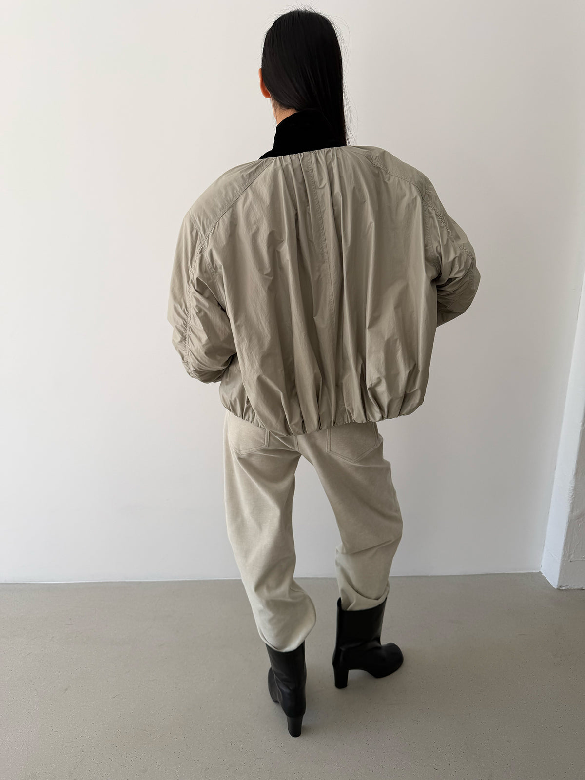 Scrunch Bomber Jacket - Taupe Beige