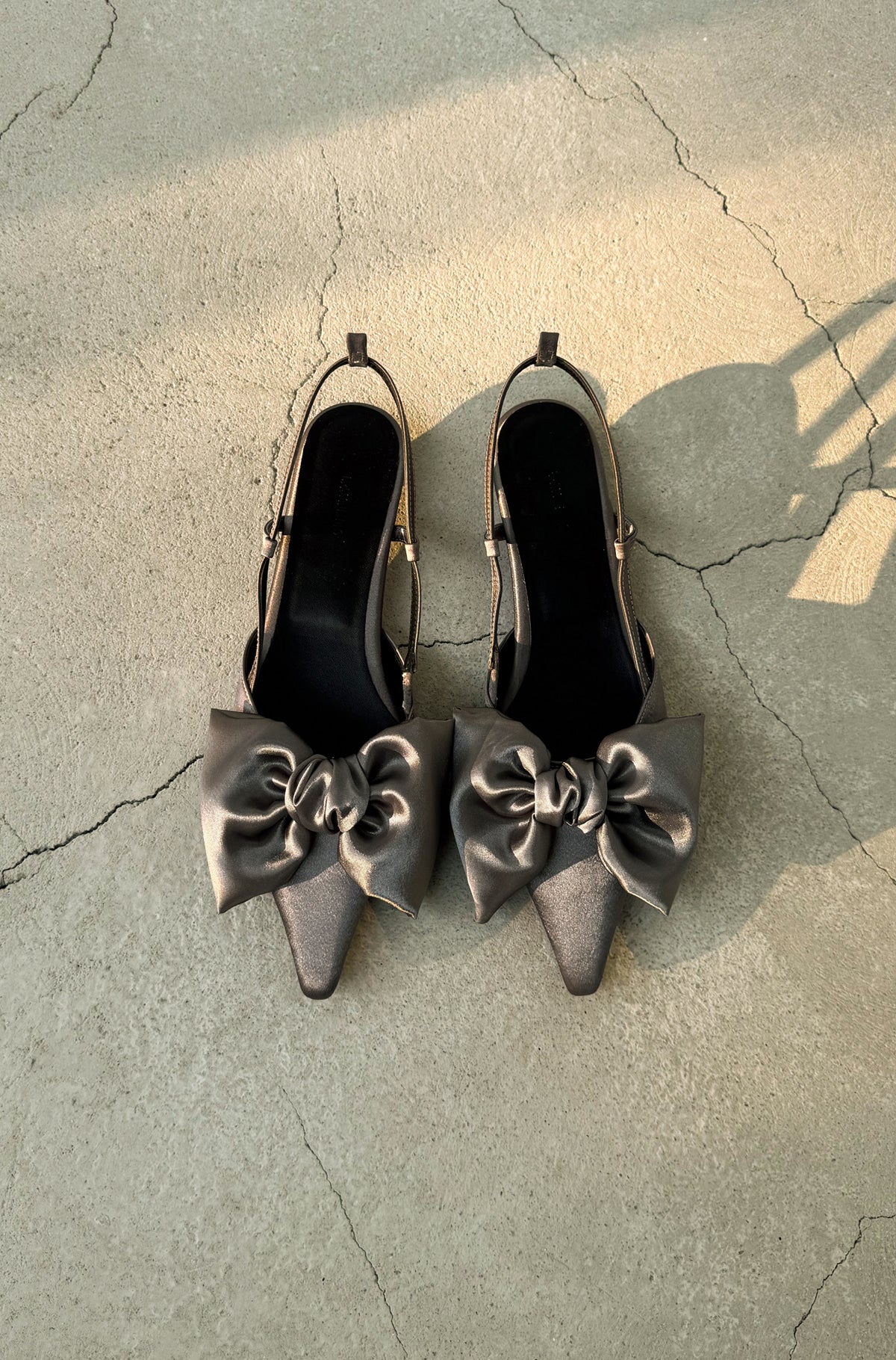Ribbon Lace Up Slingback Satin - Steel Gray
