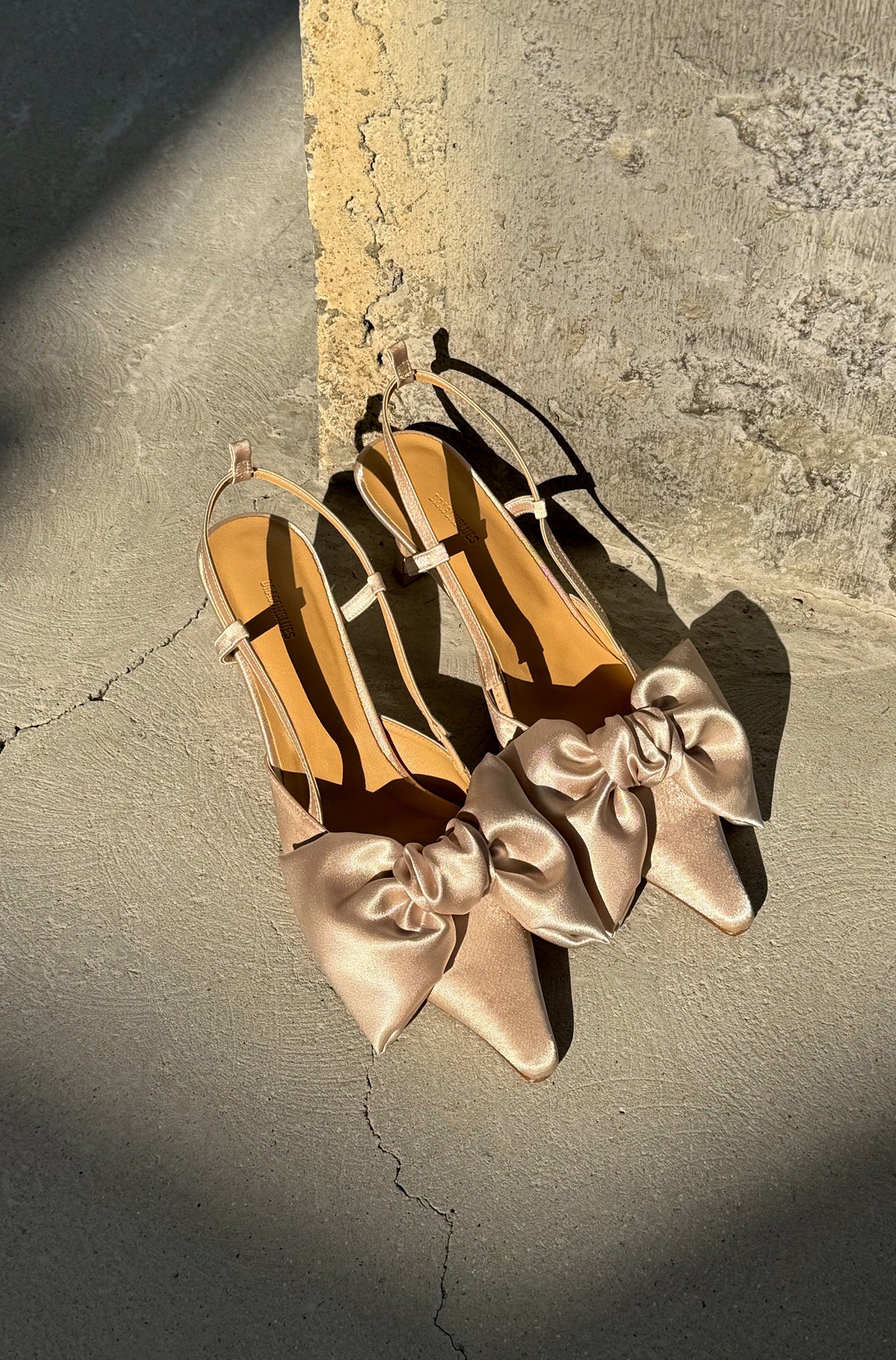 Ribbon Lace Up Slingback Satin - Champagne Gold