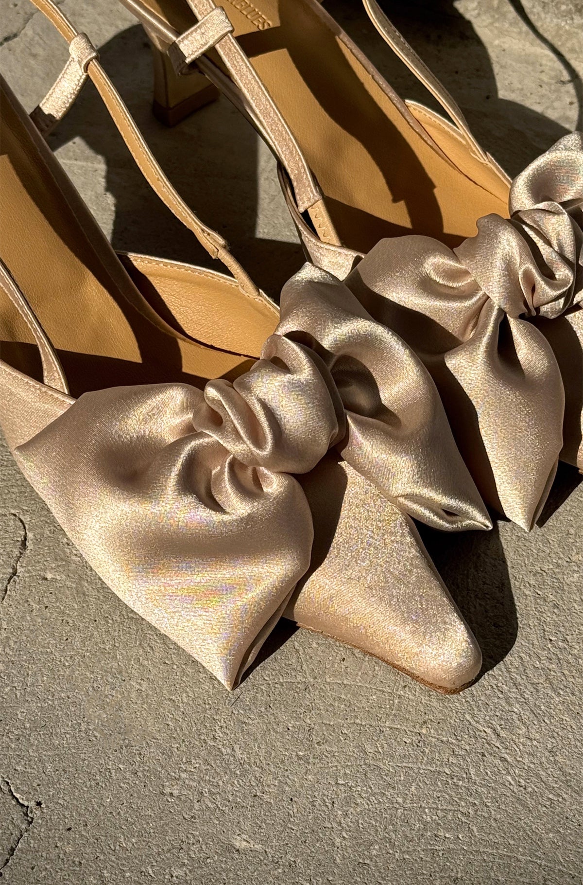 Ribbon Lace Up Slingback Satin - Champagne Gold