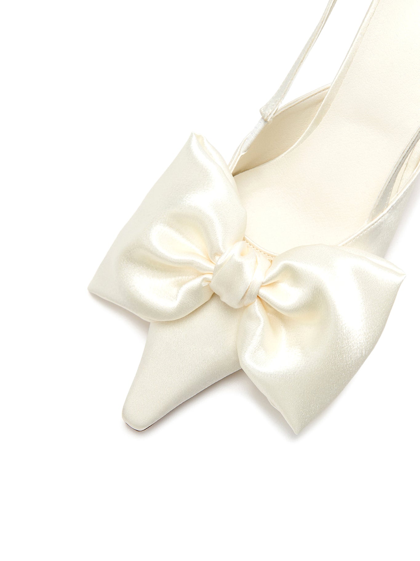 Ribbon Lace Up Slingback Satin - Ivory