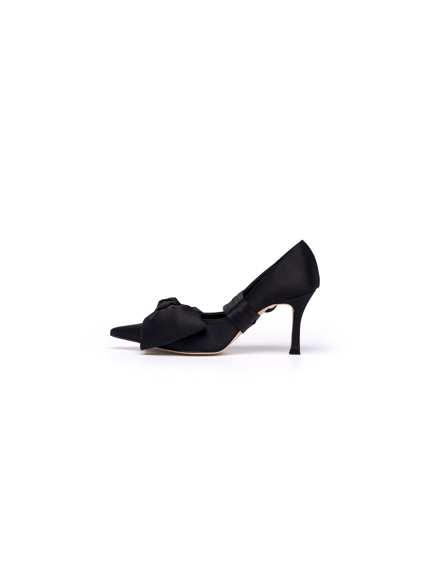 Ribbon Lace Up Pumps Satin - Black