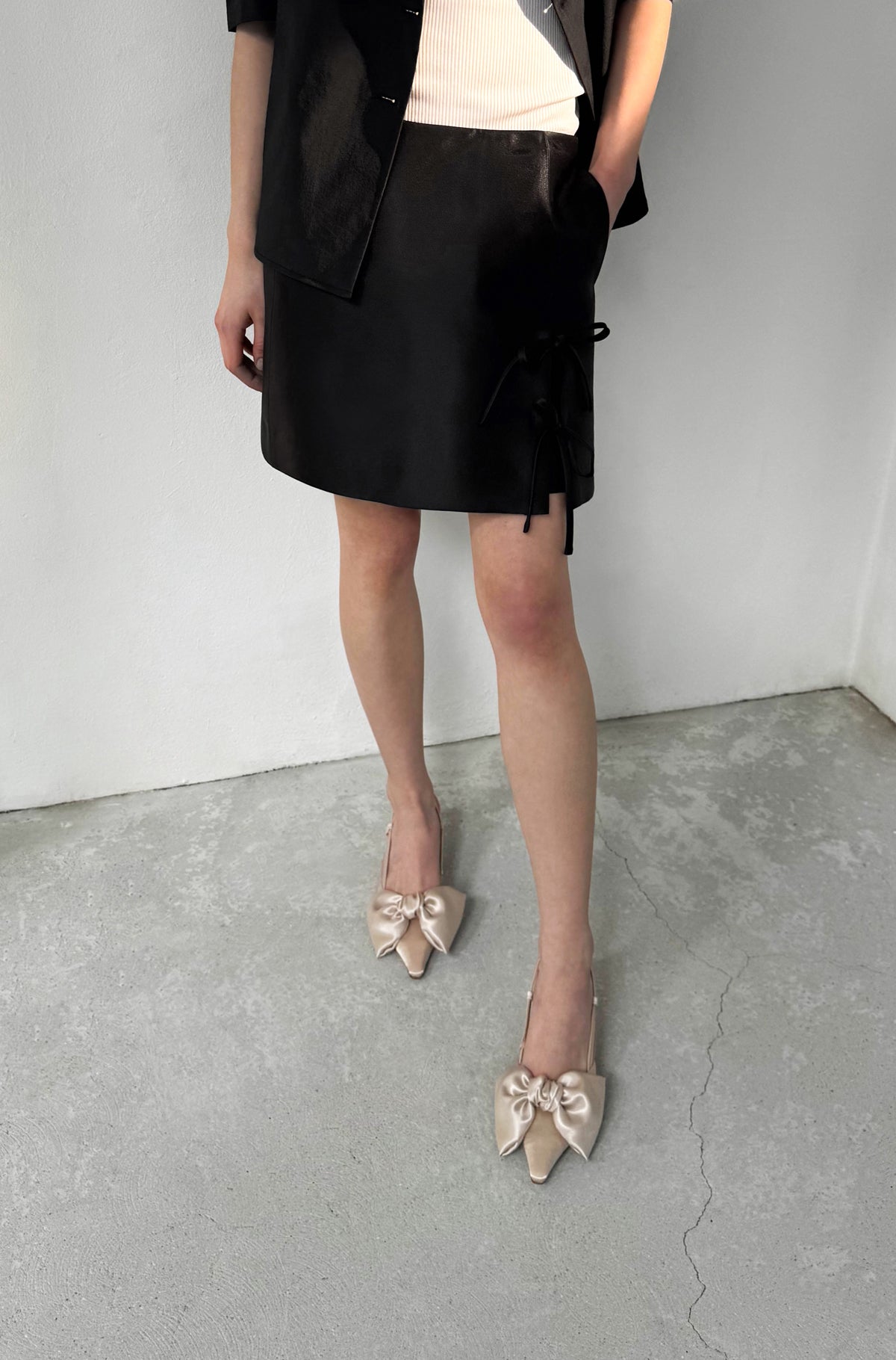 Ribbon Lace Up Slingback Satin - Champagne Gold