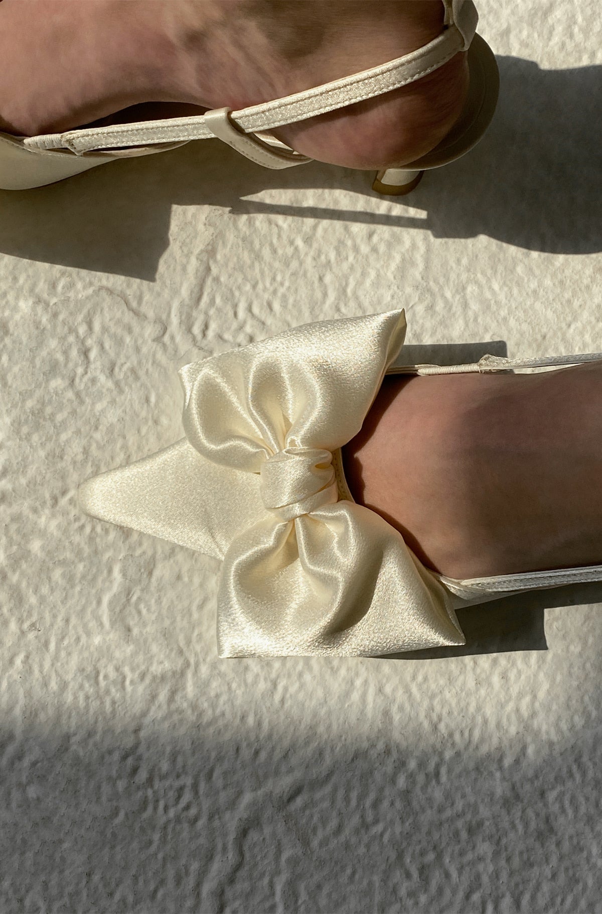 Ribbon Lace Up Slingback Satin - Ivory