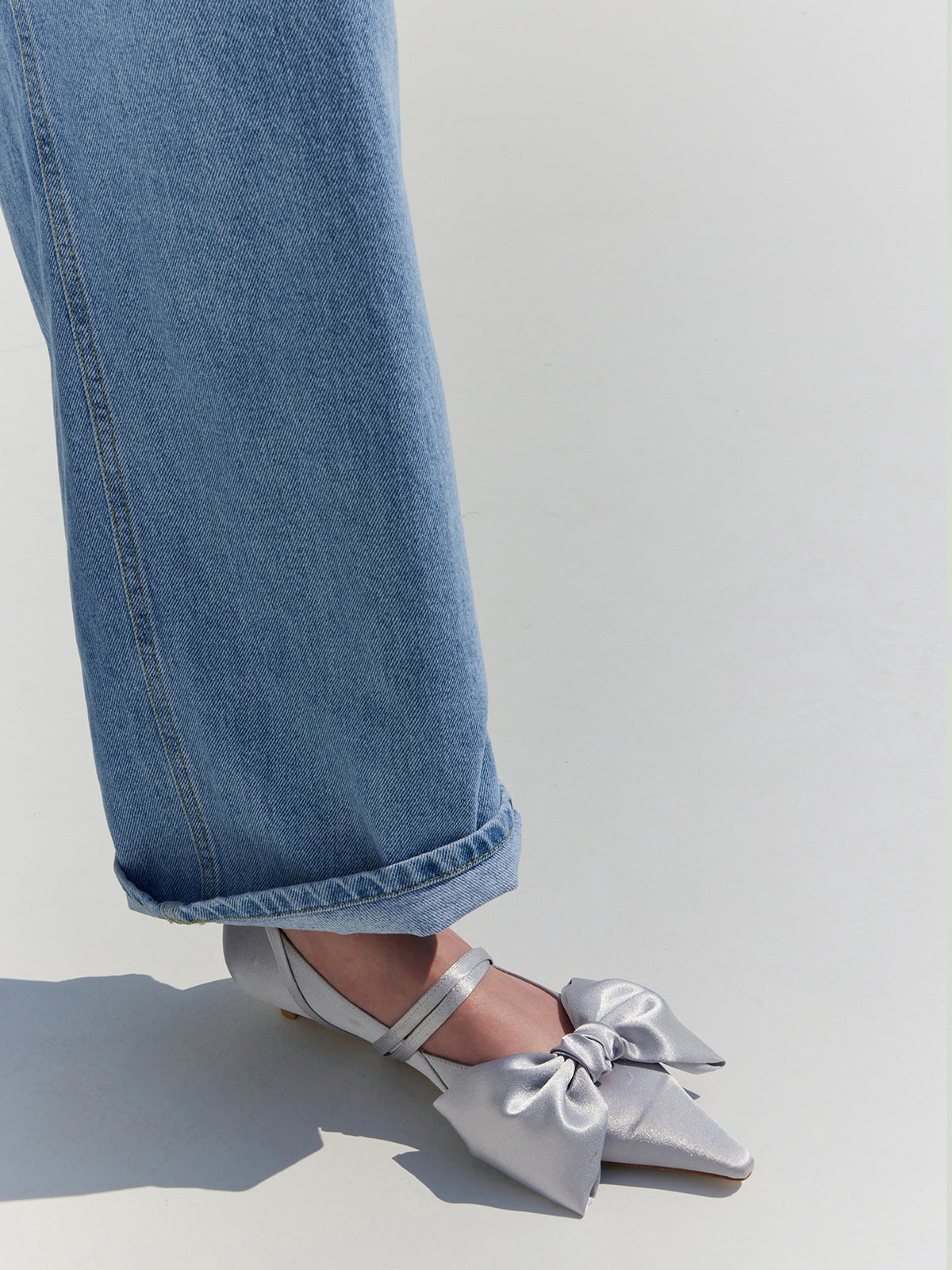 Ribbon Lace Up Pumps Satin - Silver Gray
