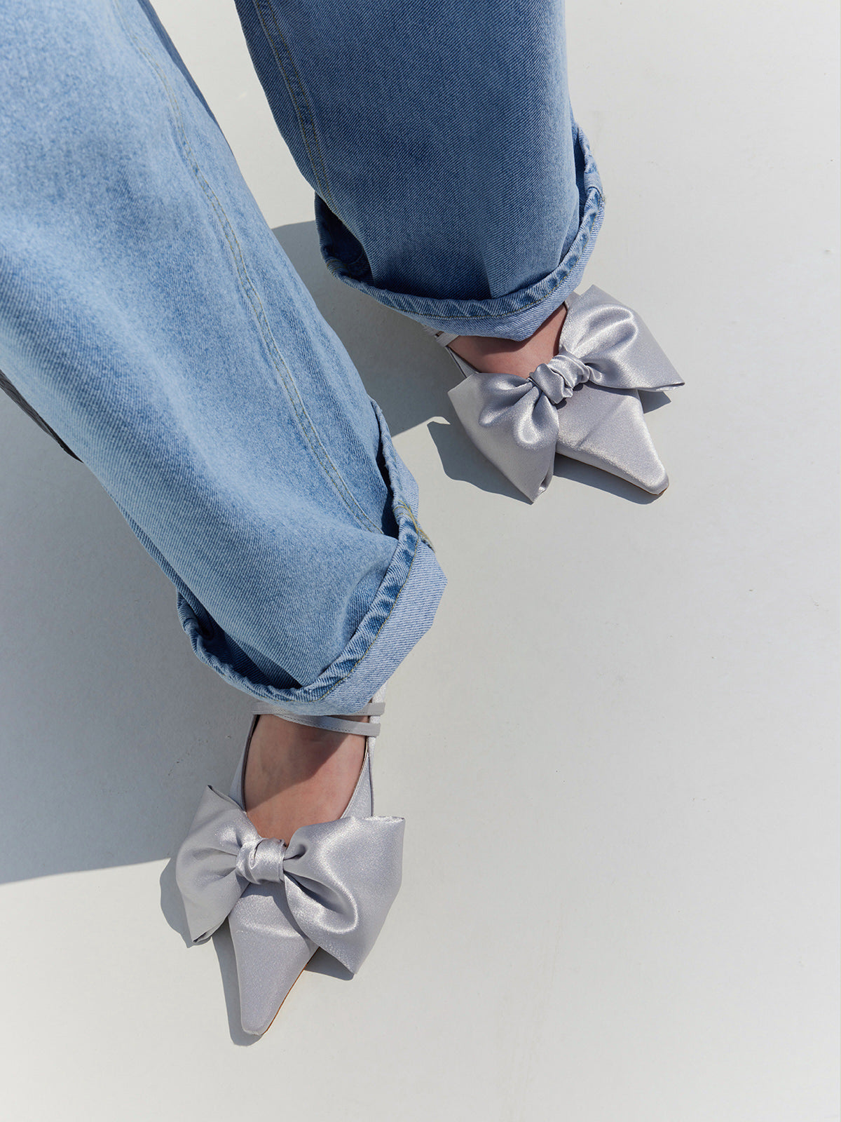 Ribbon Lace Up Pumps Satin - Silver Gray