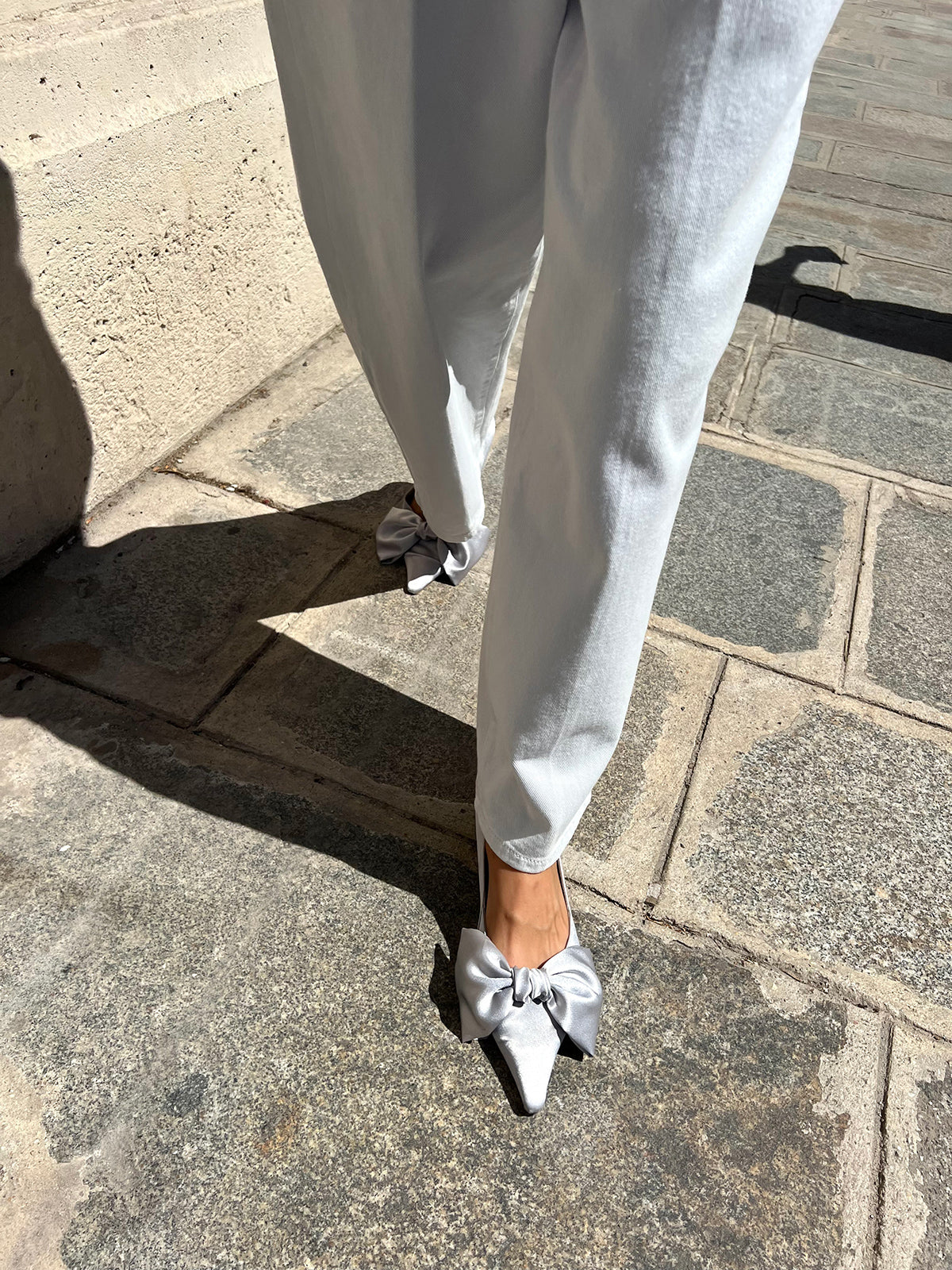 Ribbon Lace Up Pumps Satin - Silver Gray