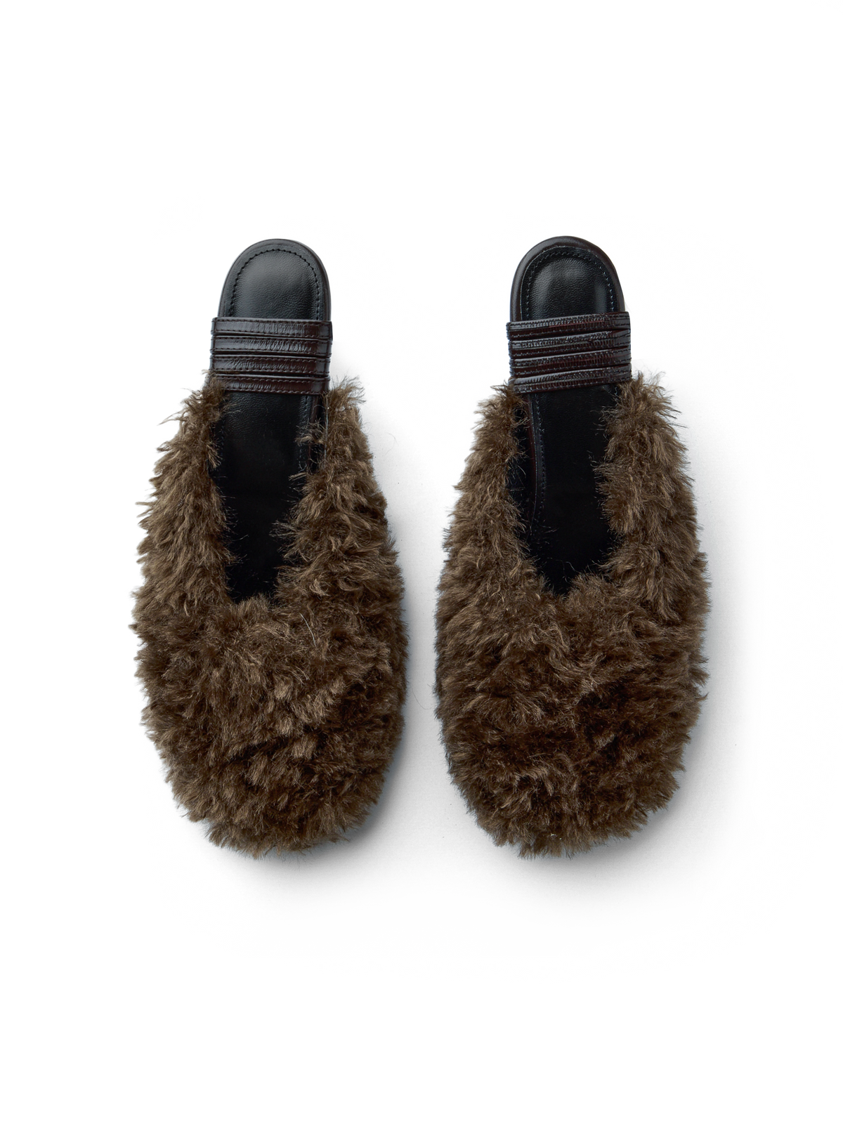 Fluffy Lace-up Mules - Chocolate