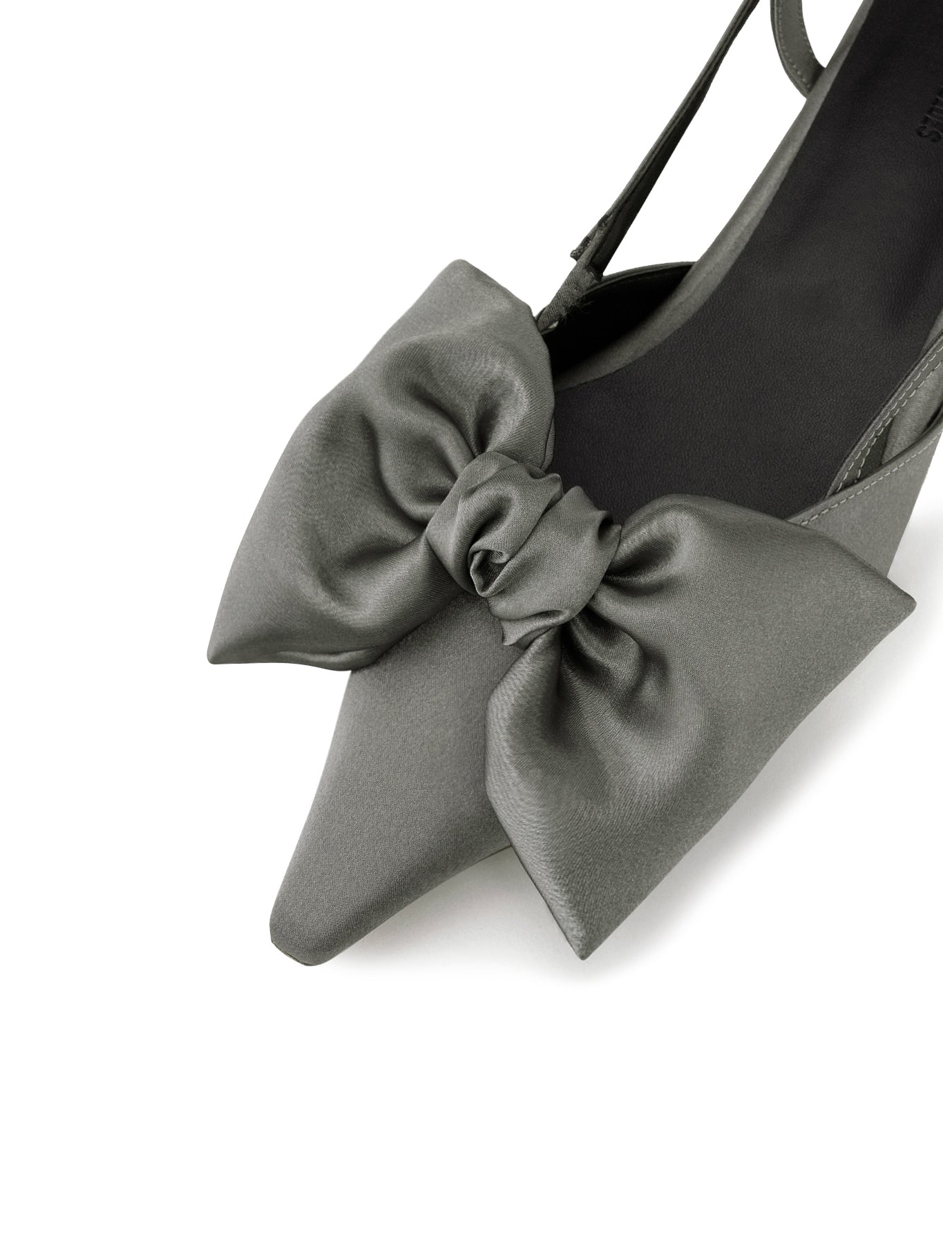 Ribbon Lace Up Slingback Satin - Steel Gray