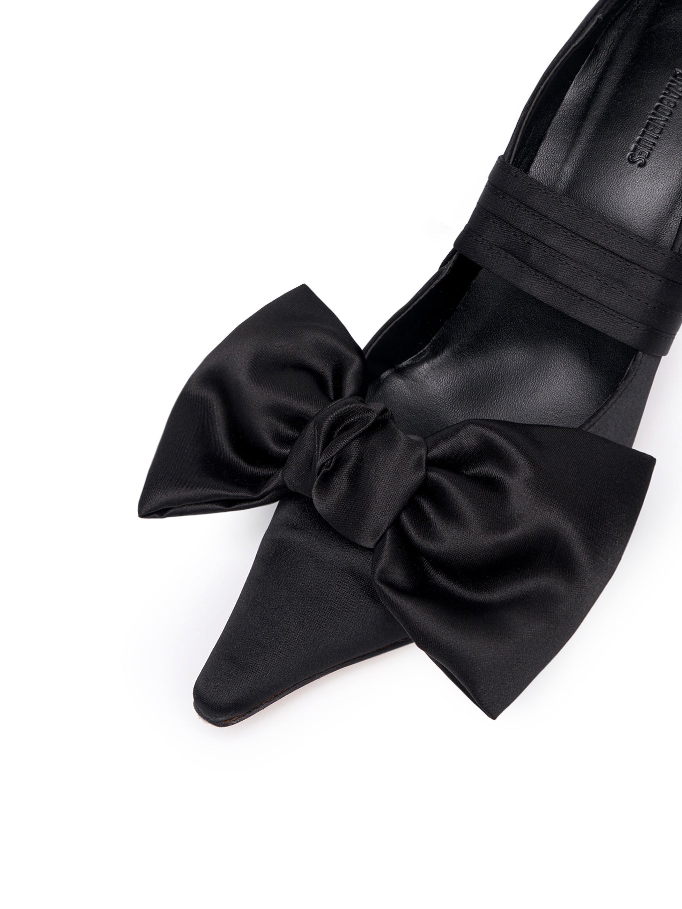 Ribbon Lace Up Pumps Satin - Black