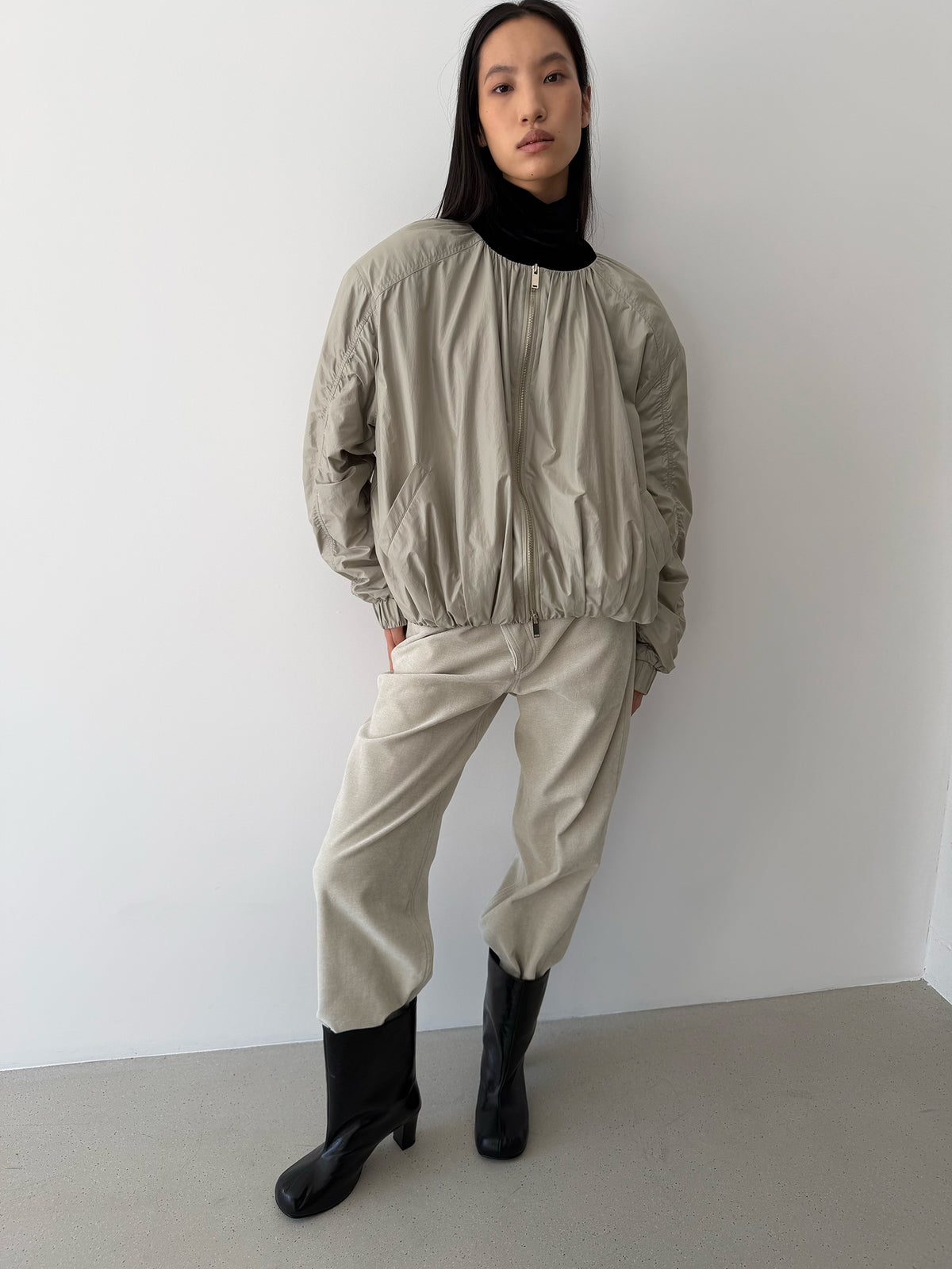 Scrunch Bomber Jacket - Taupe Beige