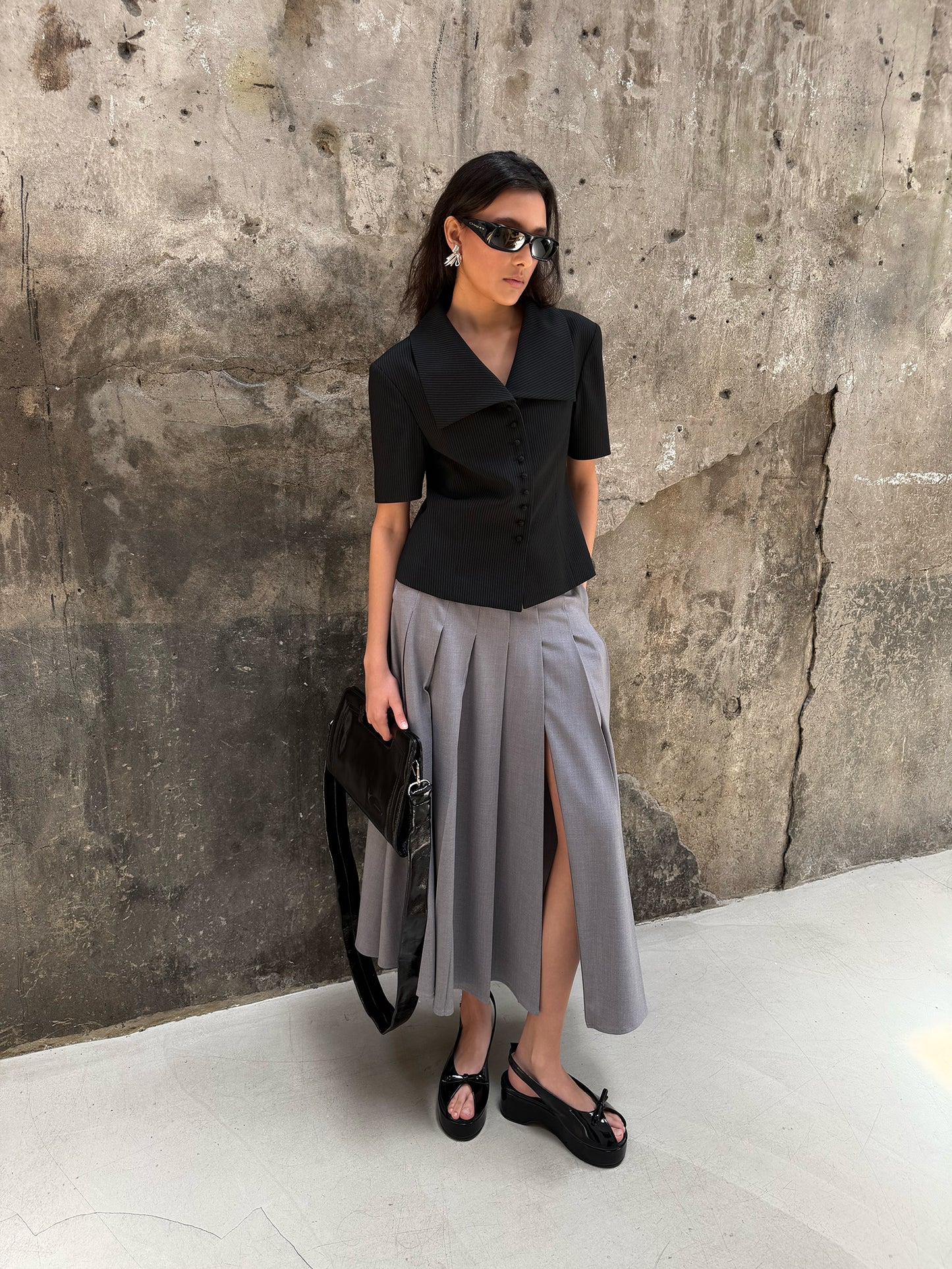Wide Square Collar Jacket - Literary Black