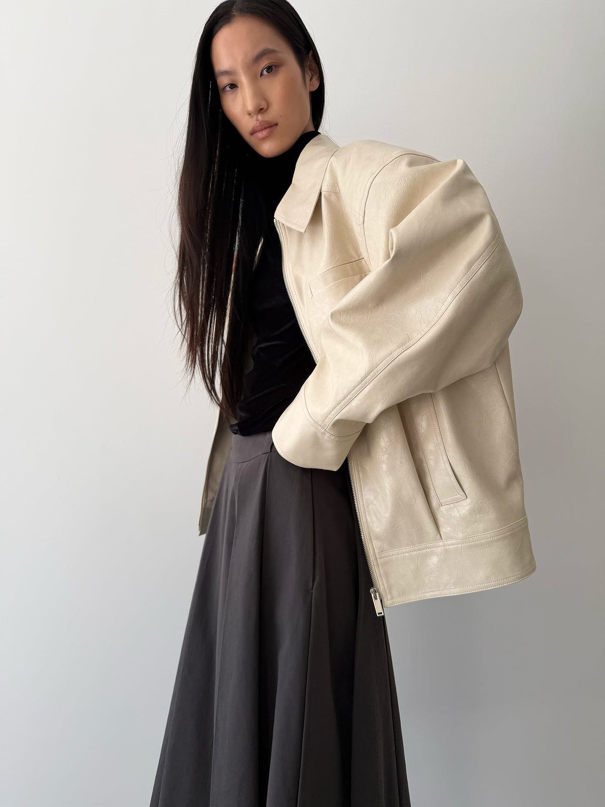 HYBRID ZIP-UP JACKET - PORCELAIN